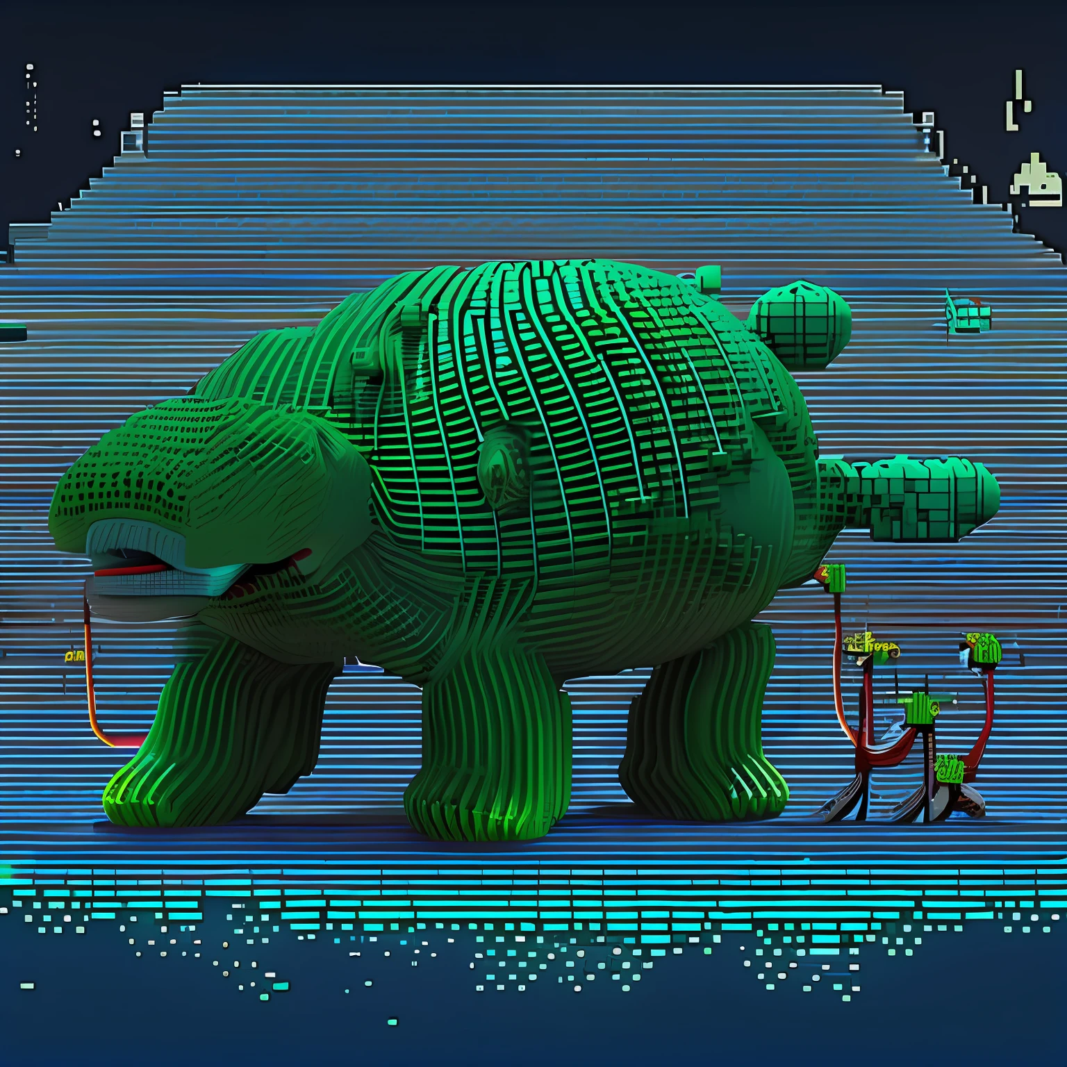 pixel animals, cute 3 d render, mech shaped like a manatee, stylized digital illustration, seapunk mecha, robotic octopus, stylized as a 3d render, beach on the outer rim, rendered in cinema4d, rendered in cinema 4 d, 3 d render stylized