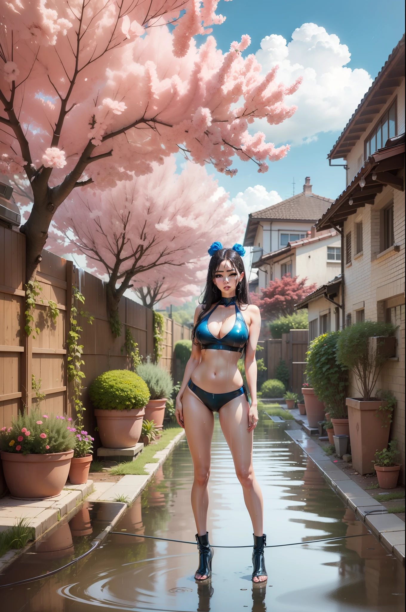 Big, sexy, ass, Sexy lighting, k-pop,  8K Quality, The ultimate masterpiece, Extreme due diligence, perfect body figure, Drenched by the rain, Completely wet and shiny see-through, Showers, cinematic lightings, Glamorous, blue eyess, Eighth Rank,