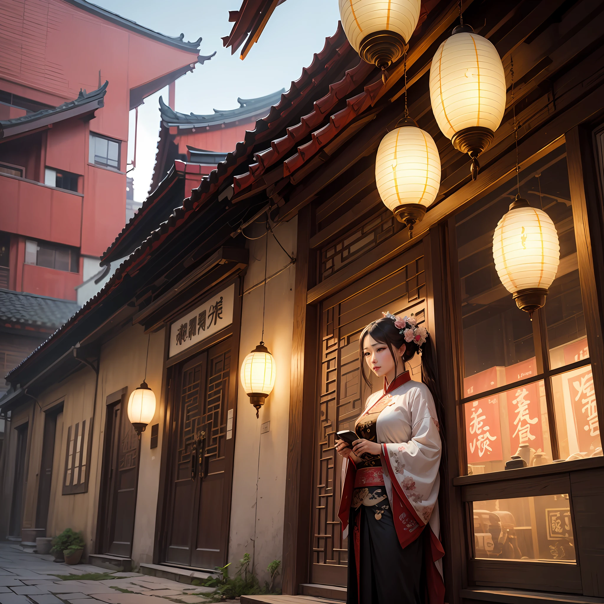 photorealisti,Chongqing,Lanterns,the Tang Dynasty,Layers of eaves --auto