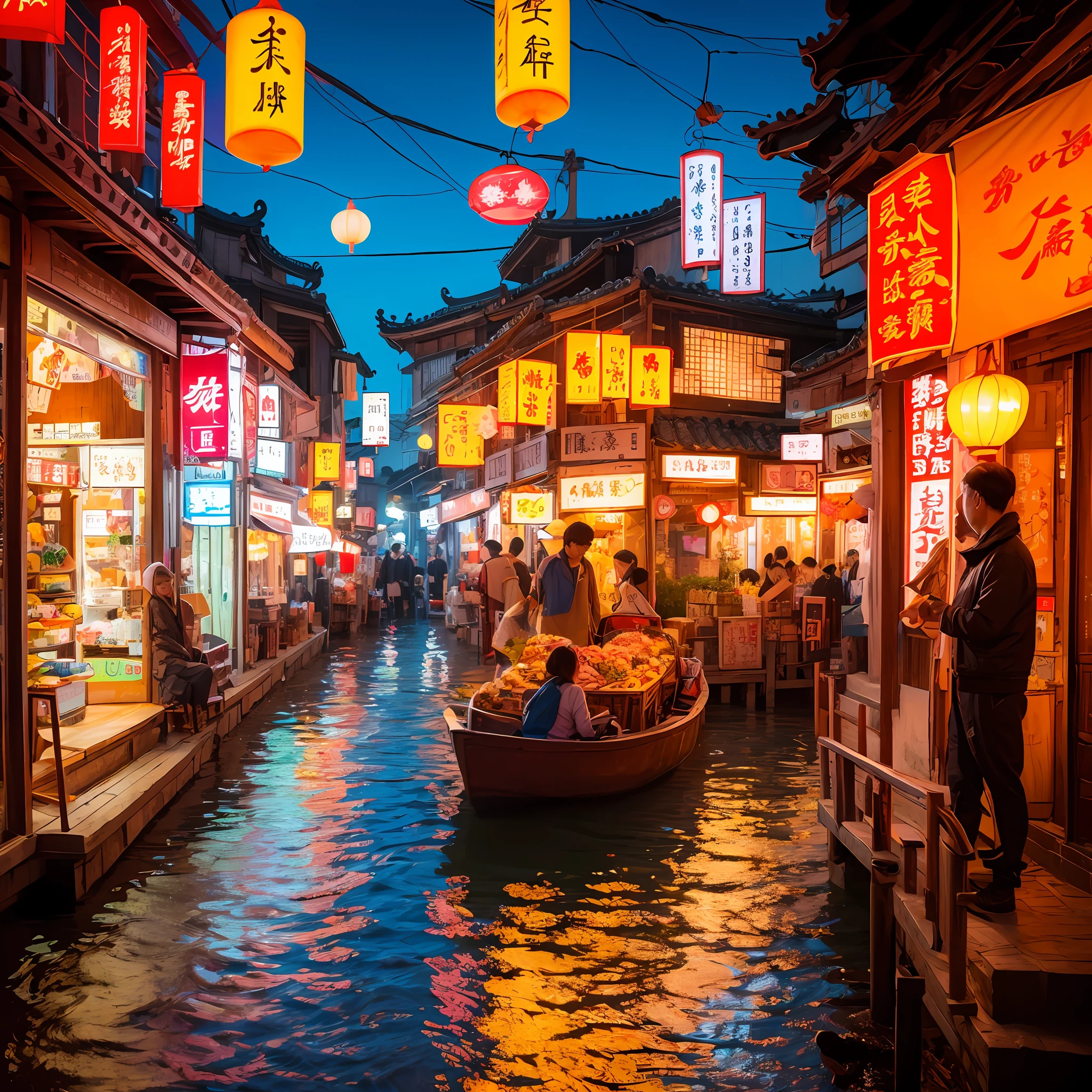 "Jiangnan Water Town，Colorful and charming neon lights flash" --auto
