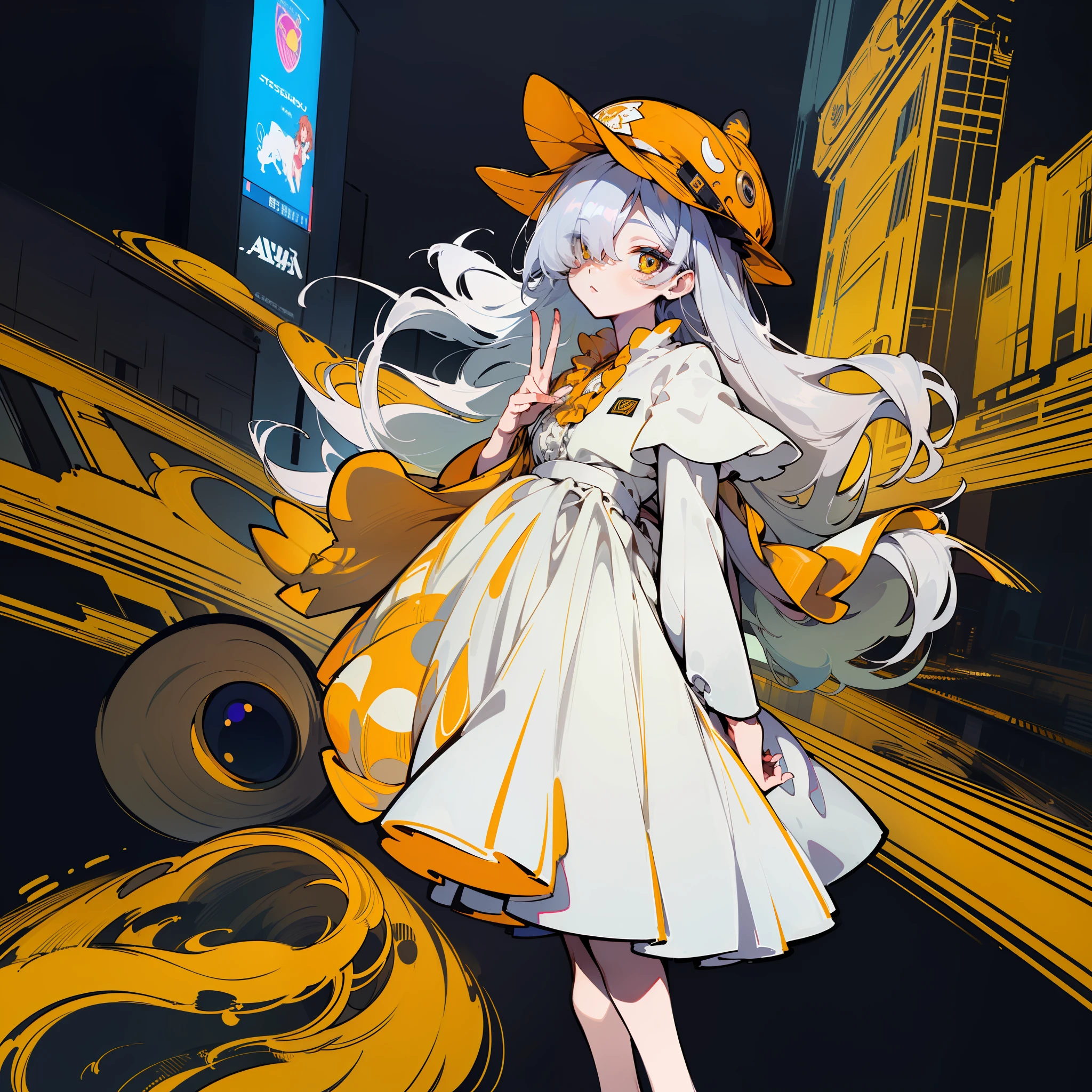 (Golden Ratio:1.2),[(black background:1.4)::10],(masterpiece), (best quality), (ultra detailed),(disheveled hair),(illustration),1 girl,solo,full body,cute lady,Off-white hair,Lunette de soleil,Amber eyes,Tiger Tooth,(Dress with stylish design:1.3)+(Lovely ruffles:1.3),Grab a cup of Starbucks coffee,(Ban checked newsboy hat:1.2),((Pull down the right side of your sunglasses with your fingers/(right eye watching the viewer:1.3)/)),By the window,(athletic body:1.2),(Stand on the red brick road:1.2)+(Times Square-like bustling architecture:1.3)+[(Inception:1.2)]