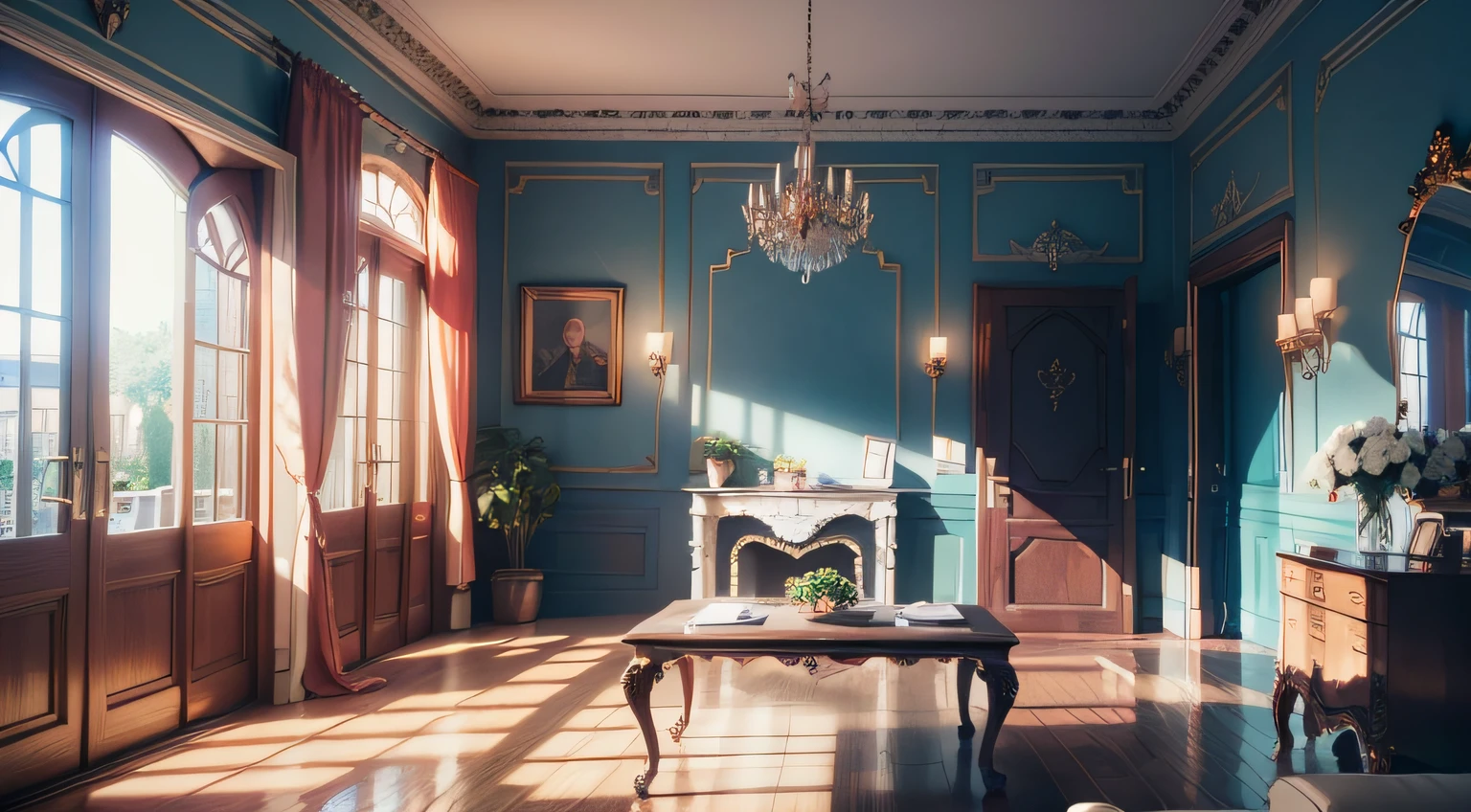 tmasterpiece, Best quality at best, (Very detailed CG unity 8K wallpaper), （Best quality at best）, （The best illustrations）, （The best shadow）, Inside the villa，dimly lit, untidy，Two floors（1920s）, （English Town）, （Particle effect）and other 3D, Octane rendering, Ray traching, Super meticulous --auto