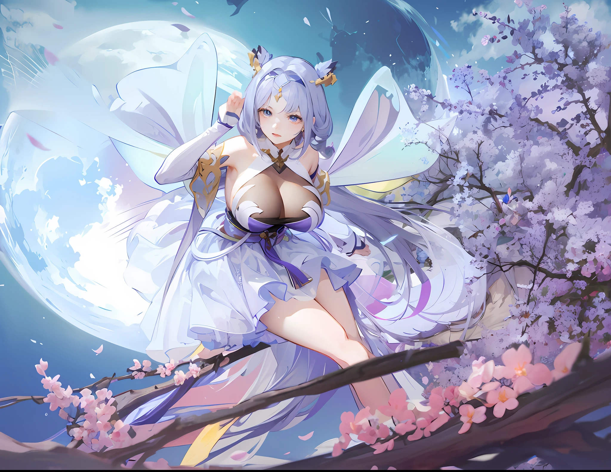 tmasterpiece，Highest image quality，Anime girl posing with wings and dress before full moon, Anime goddess, Best anime 4k konachan wallpaper, ((a beautiful fantasy empress)), beautiful fantasy anime, Onmyoji detailed art, onmyoji, a beautiful fantasy empress, Guweiz in Pixiv ArtStation, Keqing from Genshin Impact