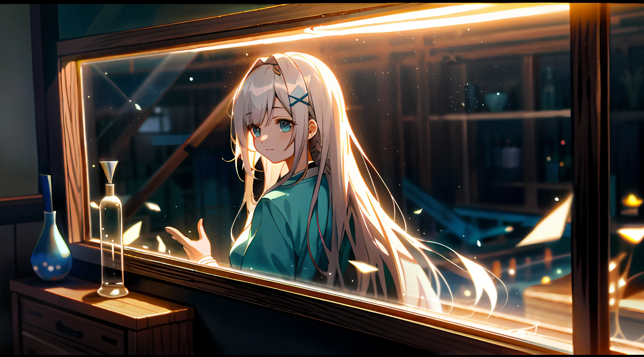 zori,glass,Long-haired girl,Vacated,Light,HD beauty CG