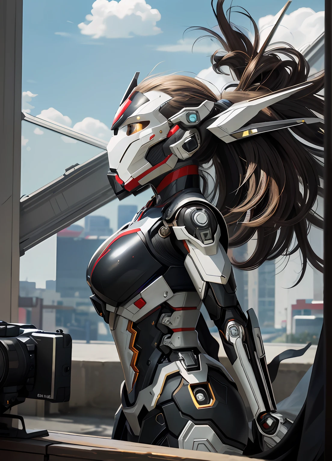 (1girll:1.3), 独奏,__body parts__, offcial art, 统一 8k 壁纸, ultra - detailed, Beautiful and aesthetic, big breasts beautiful, tmasterpiece, Best quality at best, primitive,tmasterpiece,ultra fine photos,,best qualtiy,超高分辨率,Photoreality,rays of sunshine,Facial portrait,stunningly beautiful,,dynamicposes,delicated face,Vibrant eyes,(seen from the side),She wears a futuristic Iron Man mech,Red and gold color scheme,detailed face with,Solid black background,opulent,milkyW,Highly detailed skin,Realistic details of skin,Visible Pore,tack sharp focus,8K UHD,digital SLR camera,high qulity,filmgrain,White skin of the,photo-realism,DL , look from down, semi transparent