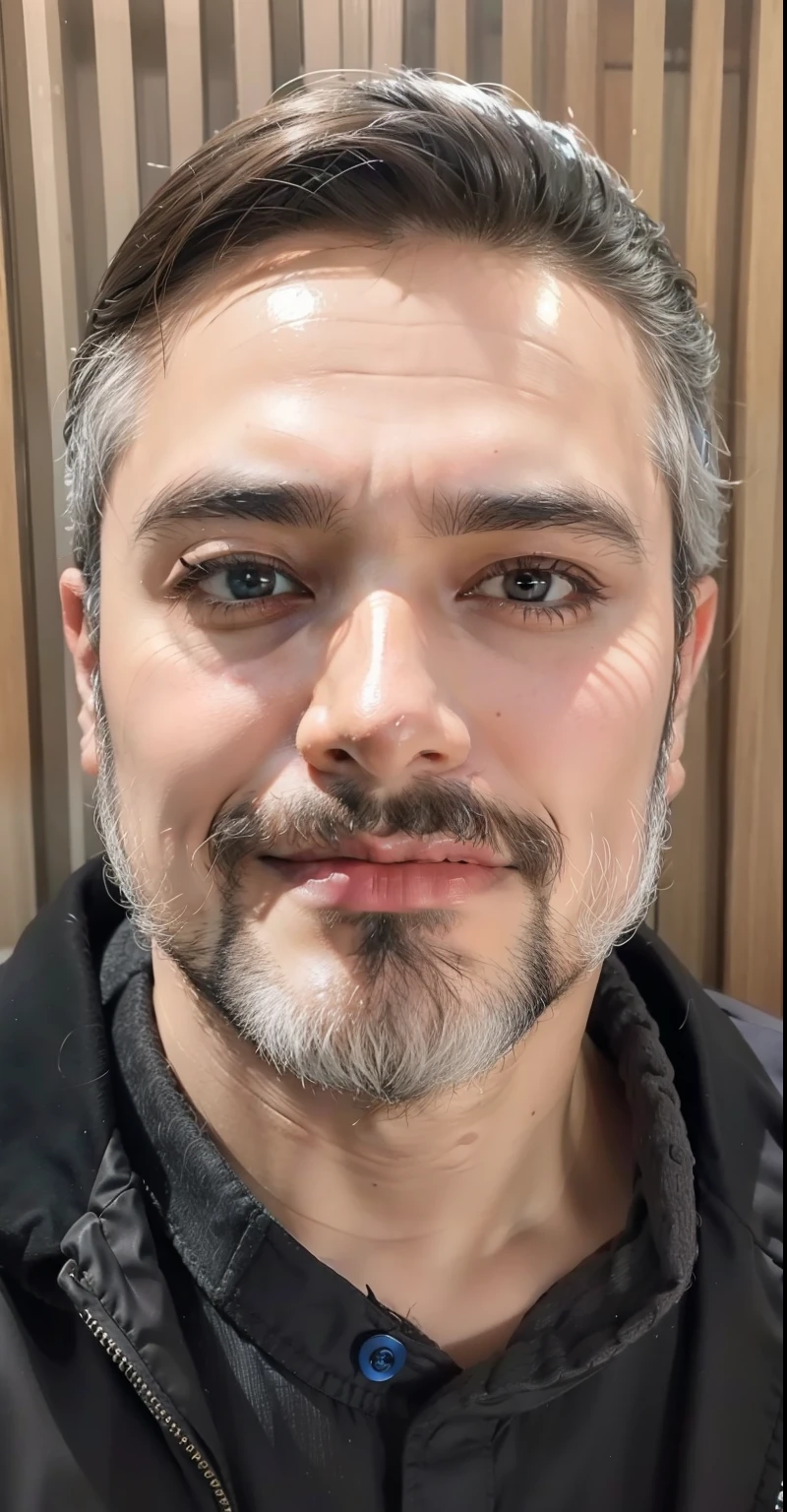 Um homem de terno preto e gravata azul