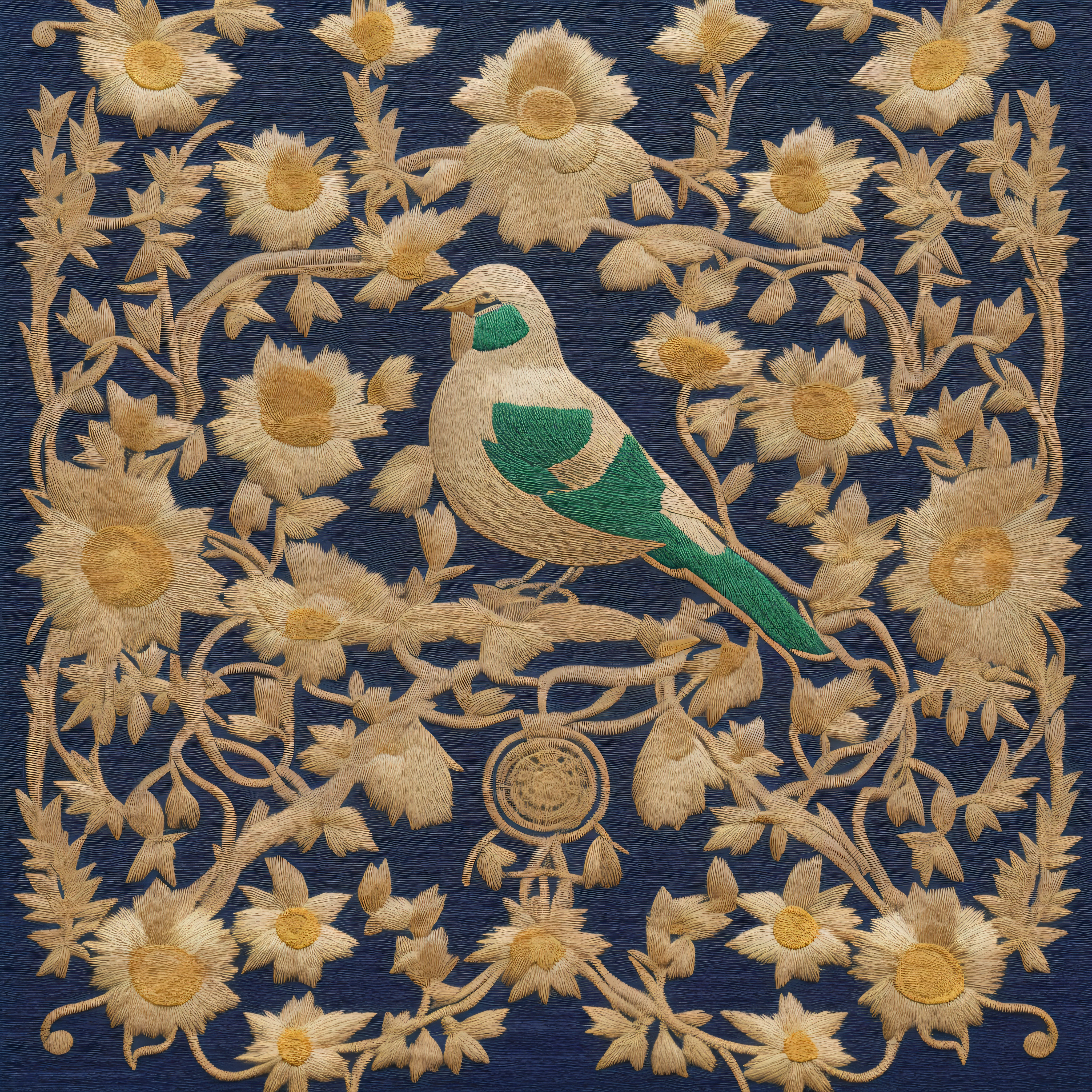 quaint、Luxury Wallpapers、Dark blue fabric、golden embroidery、symmetry、bilaterally symmetrical、pronounced shades、超A high resolution、An ultra-high picture quality、Ultra-high-grade pattern、Embroidery with a slightly three-dimensional effect、Ultra-realistic texture、Super-class、Supranational、Super National Treasure、Feeling of dignity、religion、Clear embroidery、highest grade、Embroidery that draws everyone who sees it in、delicate、Craftsmanship、simple、a gorgeous、royalty、the royal palace、The card、dynasty、a bird