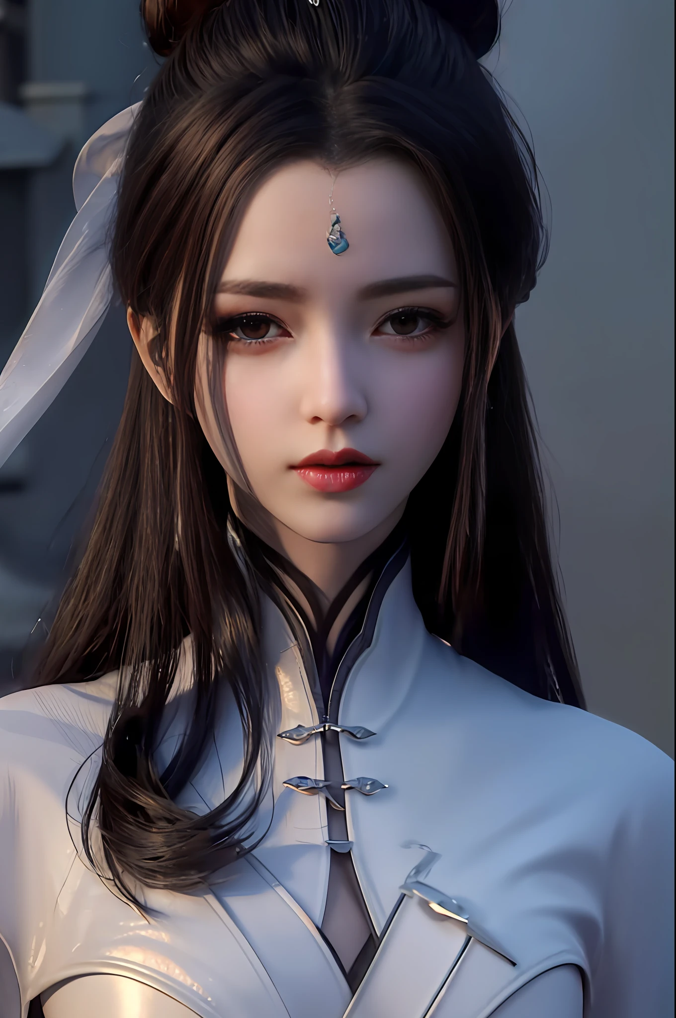 best quality,highres, high resolution, 4k,professional lighting, front lighting,physically-based rendering,masterpiece, (upper body), a girl, luxueqi, solo, looking at viewer,