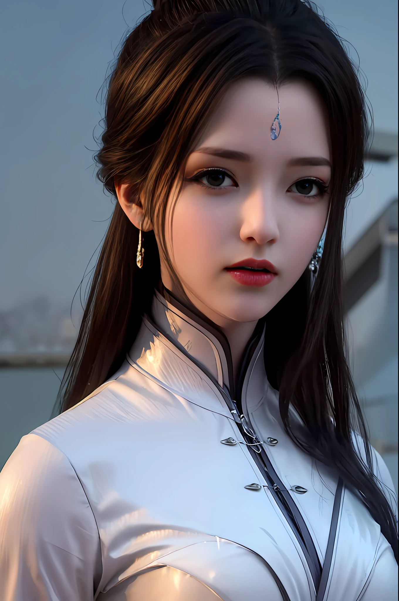 best quality,highres, high resolution, 4k,professional lighting, front lighting,physically-based rendering,masterpiece, (upper body), a girl, luxueqi, solo, looking at viewer,