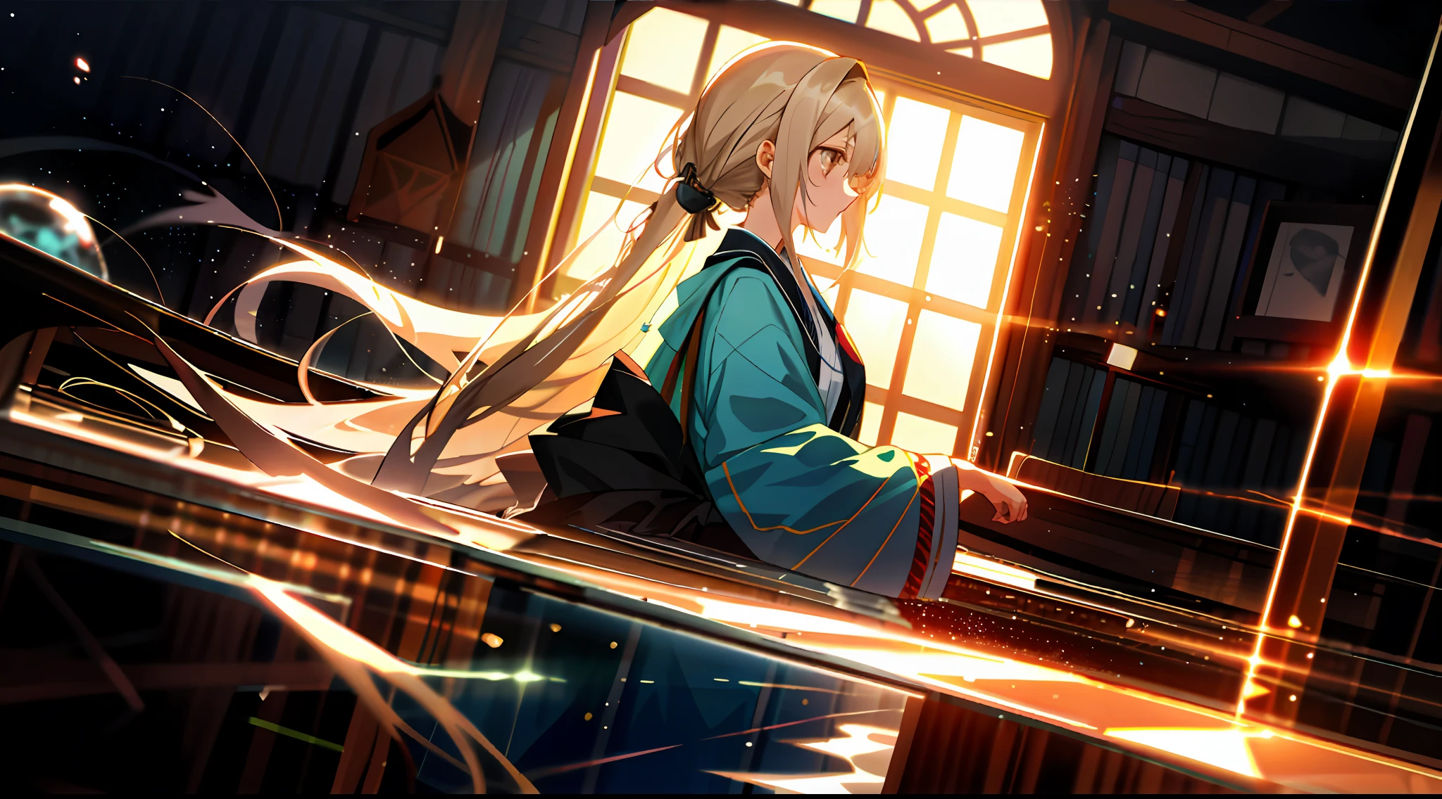 zori，glass，Long-haired girl，Vacated，Light，HD beauty CG