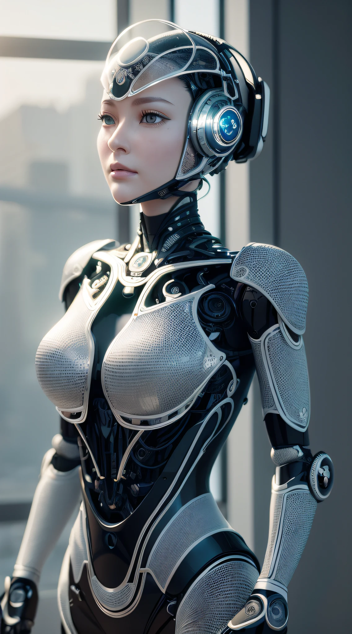 Intricate 3d rendering of highly detailed beautiful ceramic silhouette female robot face, robot, robot part, 150 mm, beautiful studio soft light, rim light, vibrant details, luxurious cyberpunk, lace, surreal, anatomy, facial muscles, cables wires, microchip, elegant, beautiful background, octane rendering, HR Giger style, 8k, best quality, masterpiece, illustration, very delicate and beautiful, very detailed, CG, unity, wallpaper , (fidelity, fidelity: 1.37), amazing, fine detail, masterpiece, best quality, official art, extremely detailed cg unity 8k wallpaper, absurd, unbelievably absurd, robot, silver helmet, full body