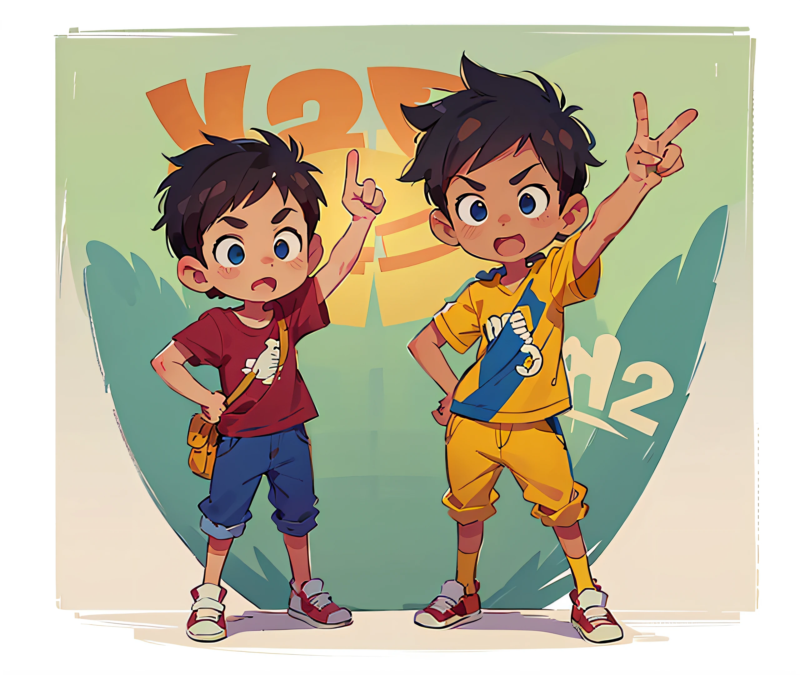 toon, Brazilian capoerista boy posing for the camera the sign of two in his right hand, cartoon 2d, conceito de arte, photoshop, storyboard, ((obra-prima)),
