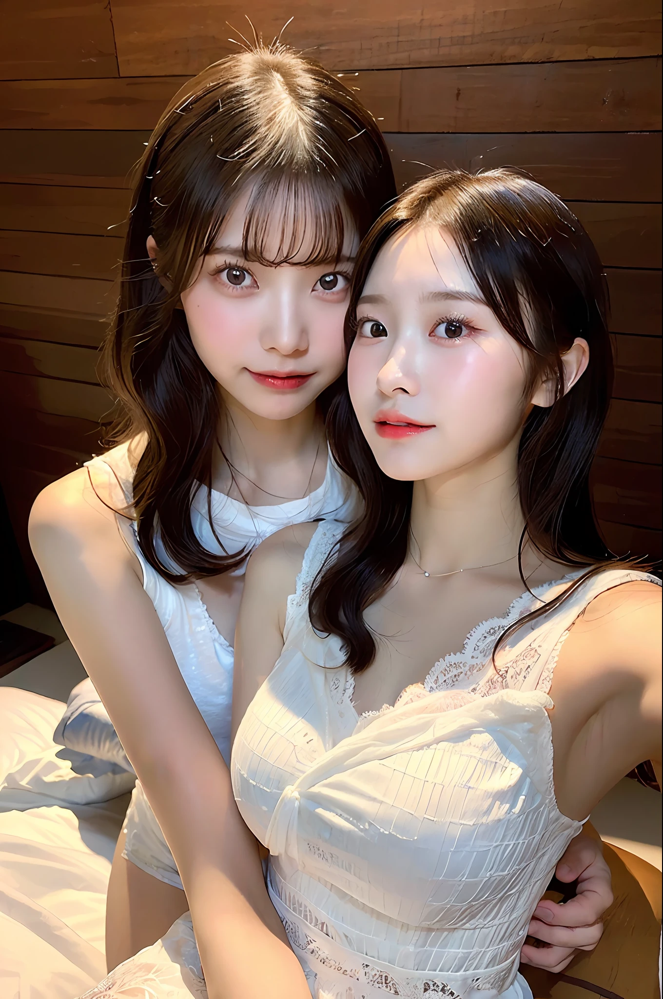 top-quality、masterpiece、超A high resolution、(Photorealsitic:1.4)、Raw photo、女の子1人、Long、glowy skin、Dramatic Writing、full bodyesbian、onepiece、爆乳、Slimed、a bed、Woman in babydoll with lace skin showing through、Gstring