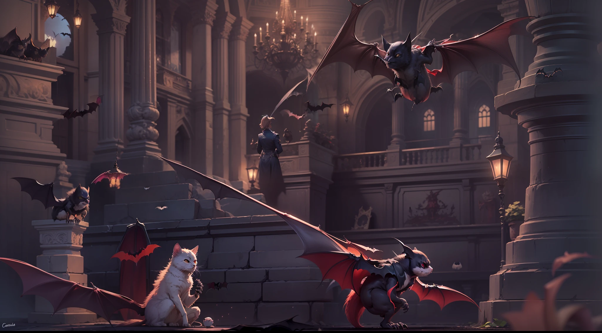 (((morcegos))), (((bats))), morcegos voando, animais morcegos, alta qualidade, 4k, luzes dinamicas, CASTLEVANIA, morcegos do catlevania, asas de morcego