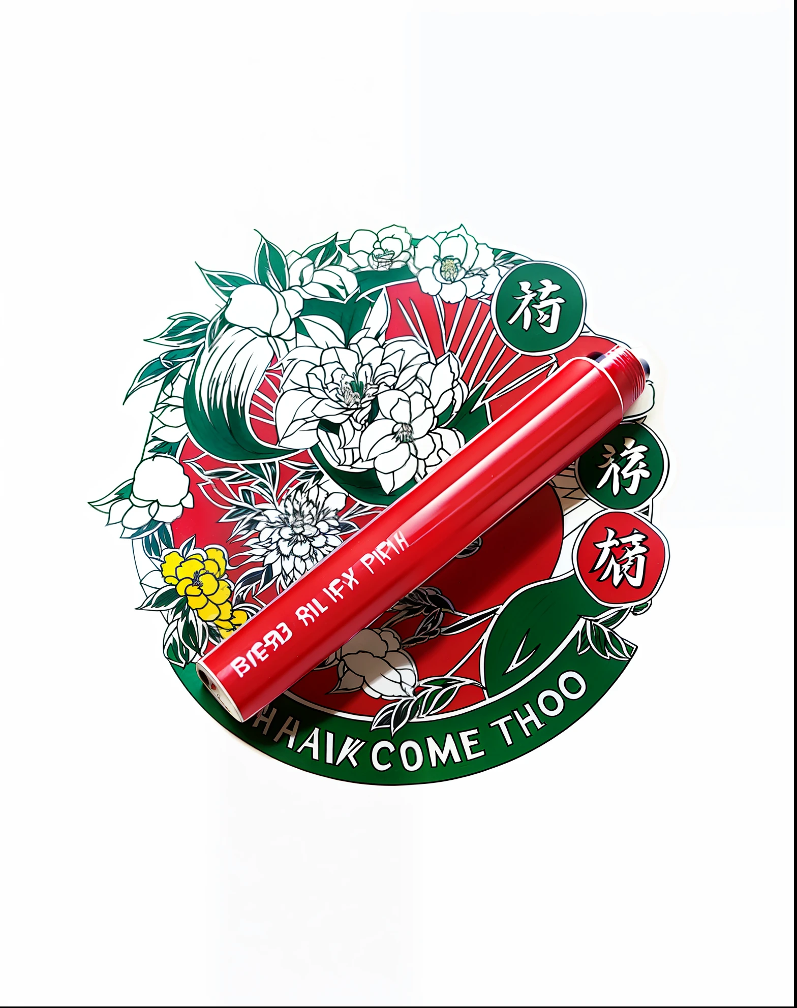 On the red plate is a red pen without a pointed head, Inspired by Shunguangjae in Beizhou, copic marker, manga pen, illustratio:Joshua Wong,The text should be clear and not grassy