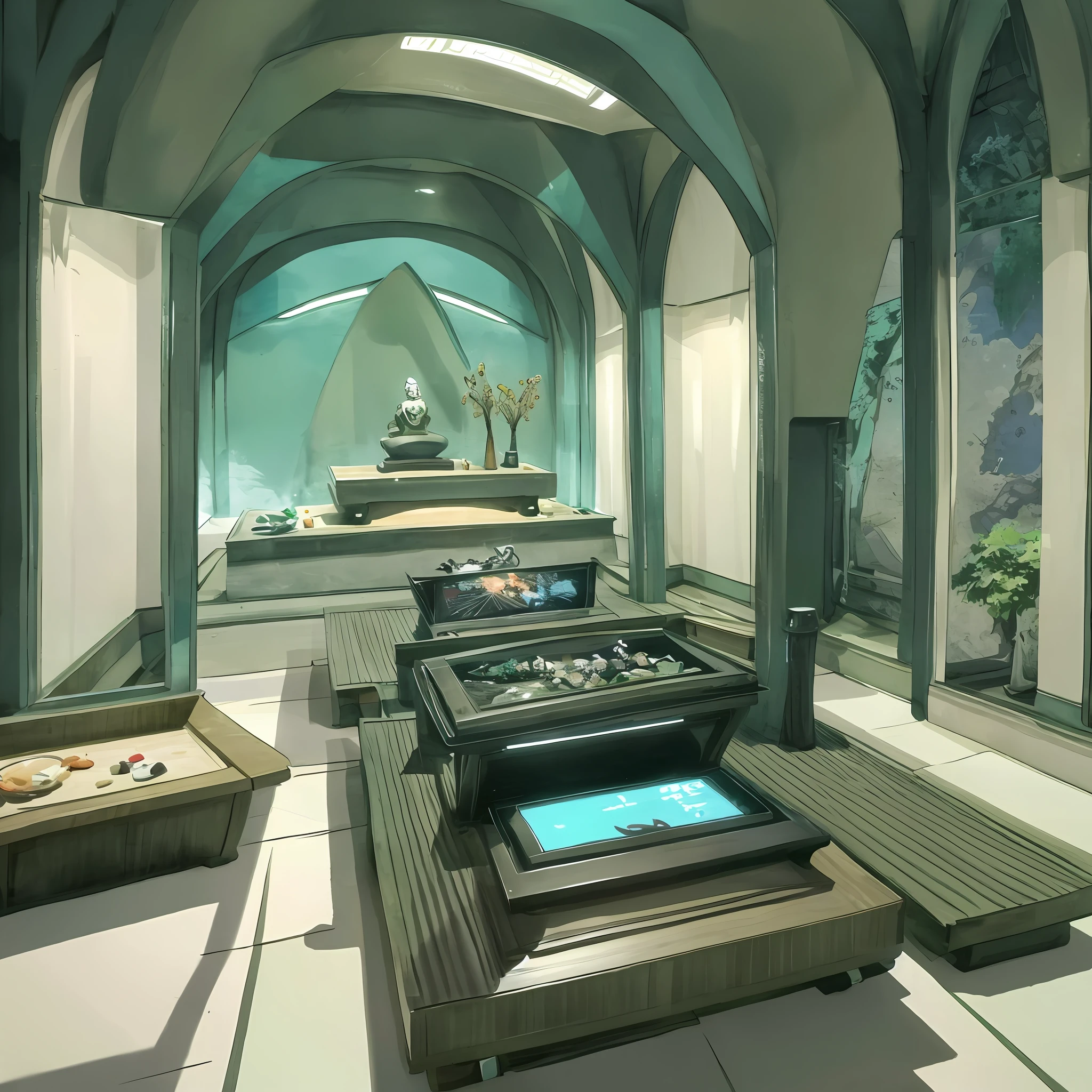 Futuristic shrine, Anime Art, tranquil, 4K, nffsw, Modern