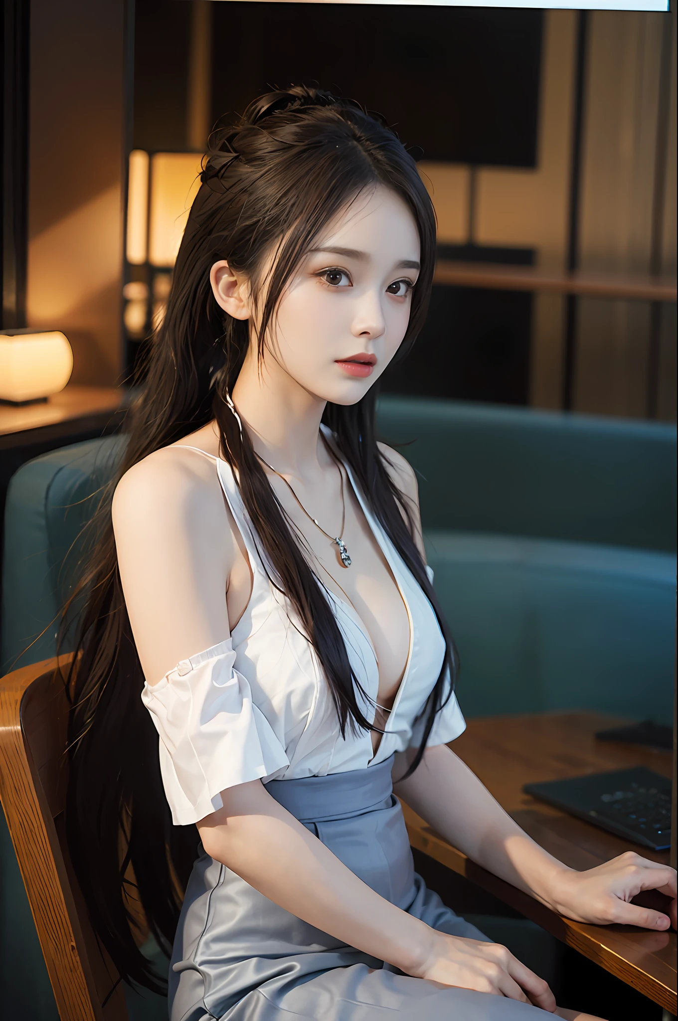 (in the darkness nigth:1.6),Surrealist portraits of women by David Hockney and Alphonse Mucha,Fantasyart,photographrealistic,动态照明,art stations,poster for,Volumetriclighting,Very detailed faces,8 k'',Award-Awarded,,1girll,Female Student,By the sea during the day,deepshadow,low tune,cowboy lens,(short skirt:1.4),Long hair with double ponytail,pendant,full bodyesbian,Bigchest,high qulity,k hd,by the sea,
