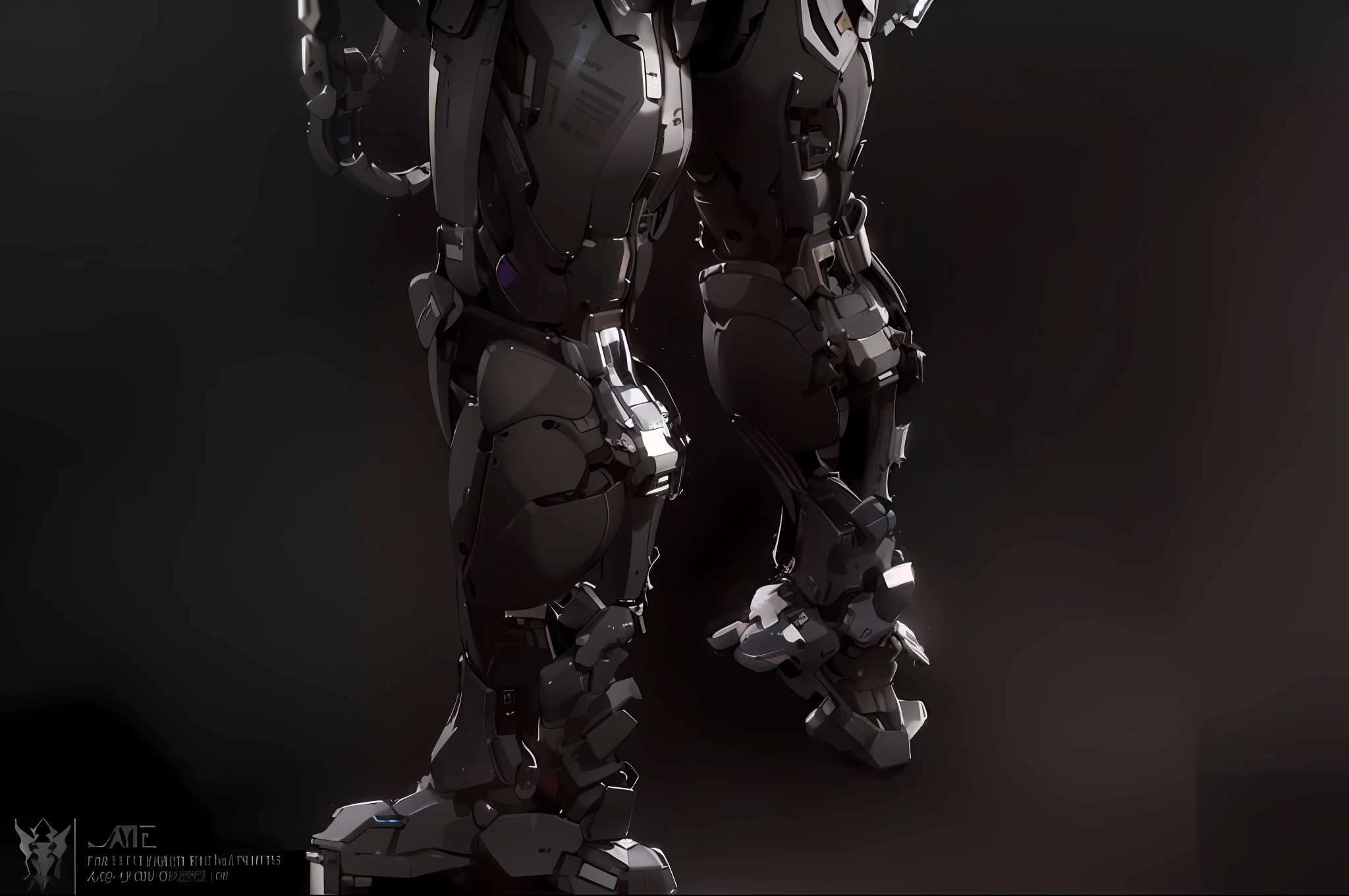 Close up of robot standing on pedestal on black background, thick warframe legs, thick smooth warframe legs, black octane render, full body mecha suit, hard surface character pinterest, insanely detailed octane render, Mech suit, mech body, Mecha suit, hardsurface armour, Houdini - hard surface, thick smooth warframe thighs