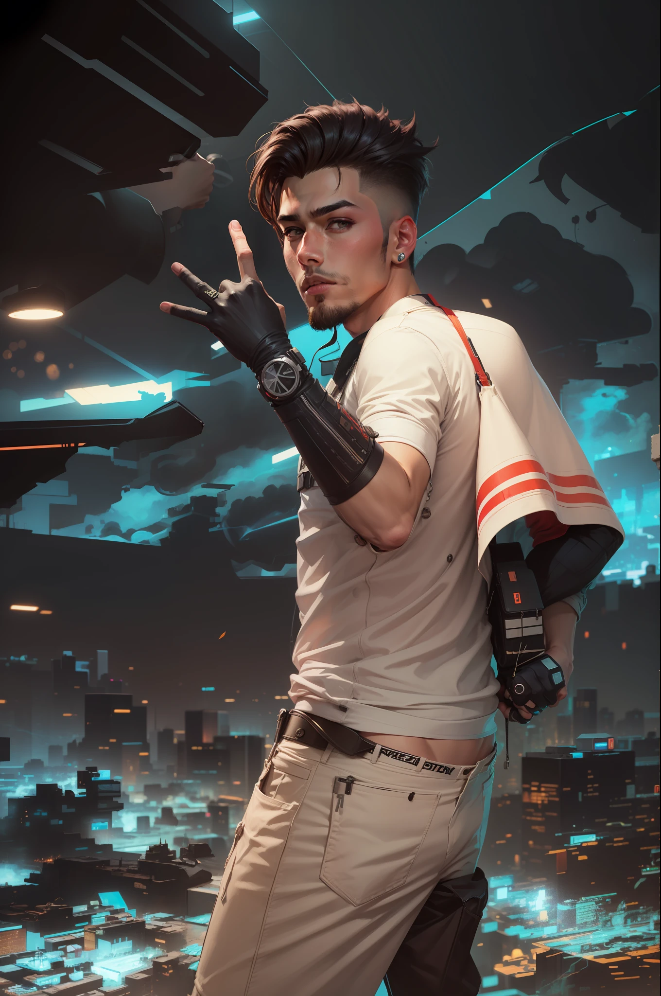 Change background cyberpunk handsome boy,