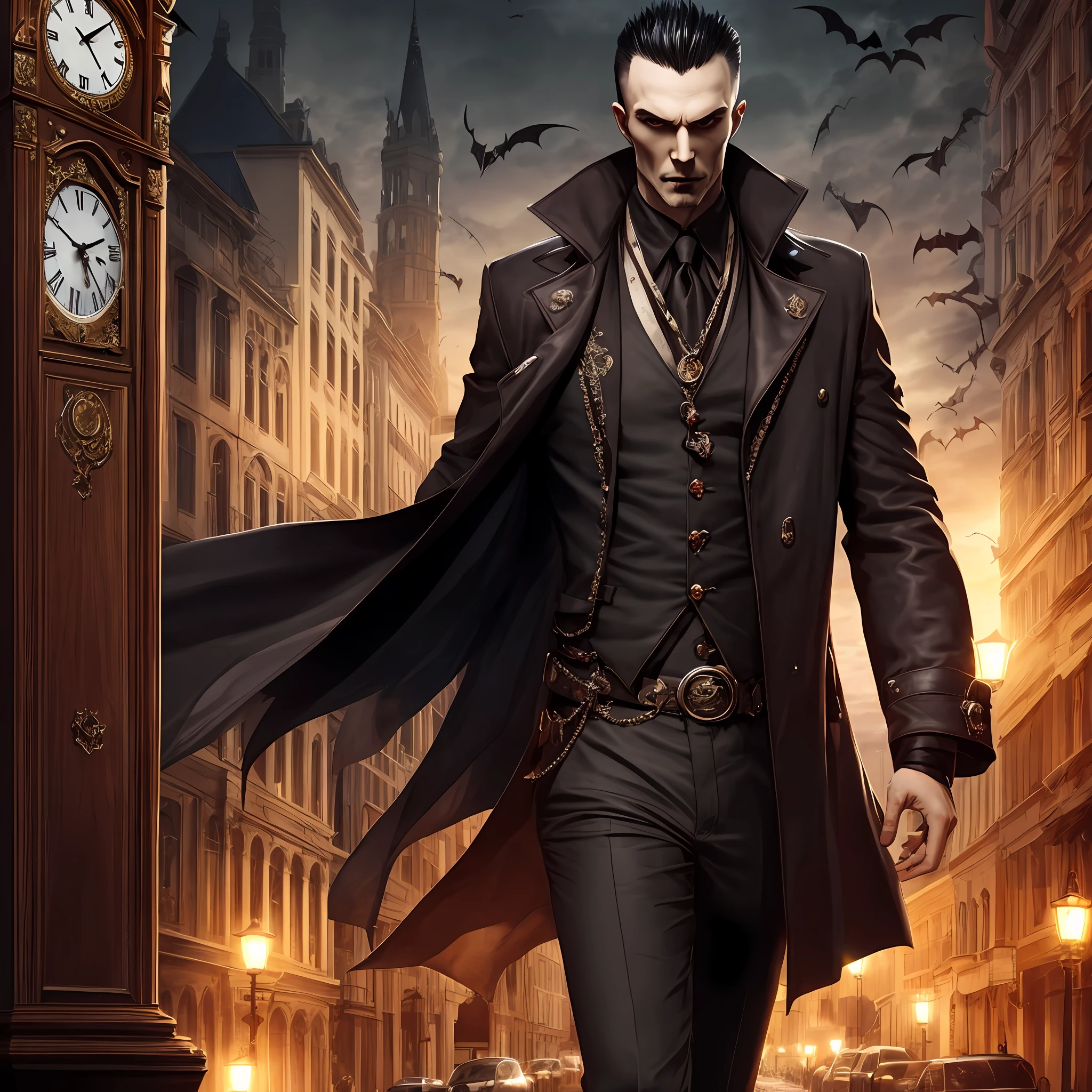 male people,Vampires,Elegant,Dark,Clock background,mito --auto