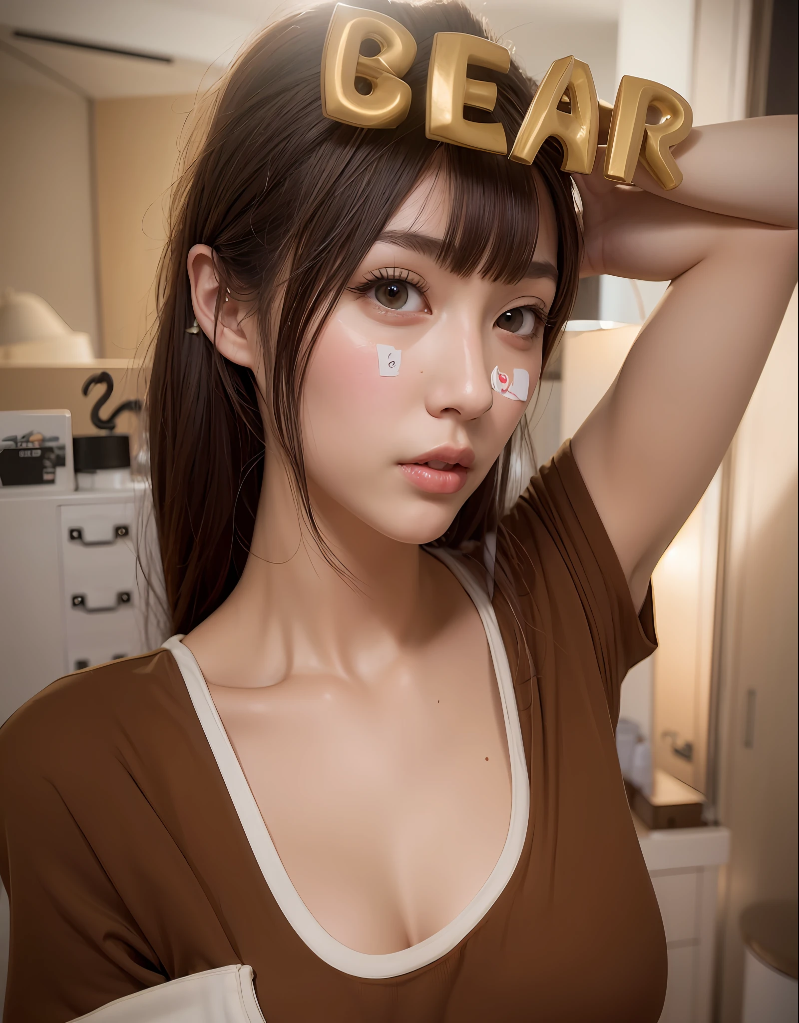 Arad woman in white shirt and brown hair poses for a photo, clear cute face, ulzzangs, dilraba dilmurat, Clear lips and high quality, girl cute-fine face, young cute wan asian face, wan adorable korean face, trending at cgstation, 2263539546]