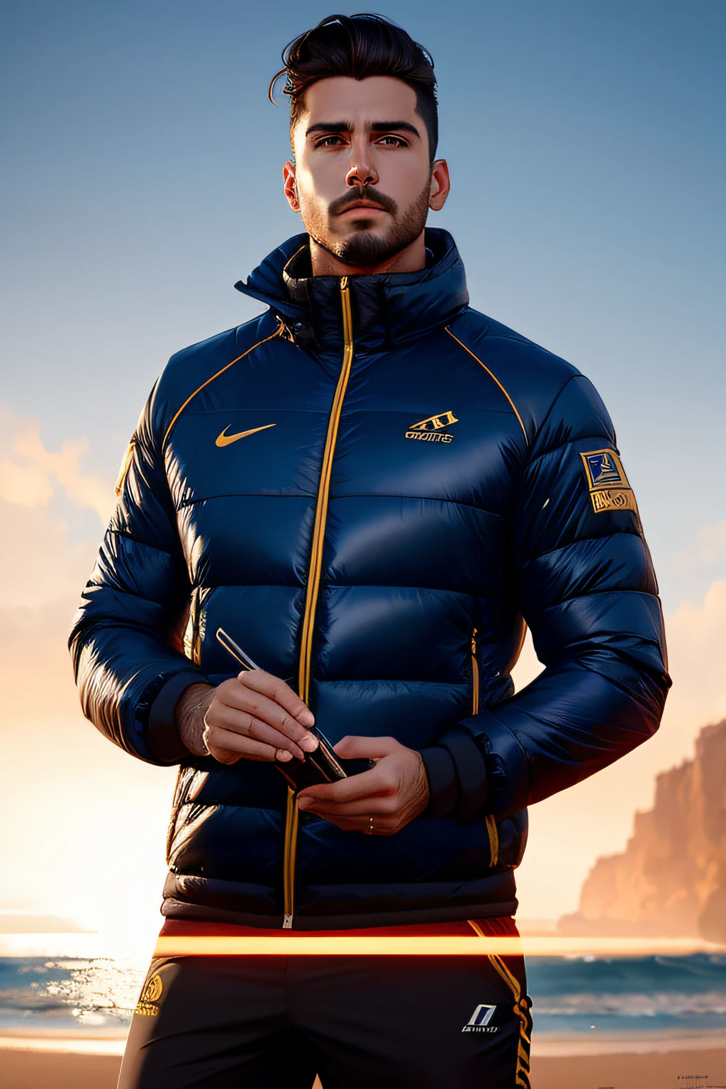 (obra-prima), (extremamente intricado), realidade (((foto fotorrealista de um homem , masculino, amigo e companheiro, rosto masculino, mid hair, cabelo castanho, doce gentil cuidadoso, masculino, atletic))), (((roupas claras e elegantes,))), (perfect compositio: 1.4), Ratio 1:1, praia, deviantart hd |, artstation hd |, arte conceitual, rosto e corpo detalhados , fotografia premiada, margens, rosto detalhado, professional oil painting by Ed Blinkey, Atey Ghailan, Jeremy Mann, Greg Manxadinho, Alex Cinza, trending in the artstation, trend at CGSociety, intrincado, alto detalhe, foco nítido, Dramatic, Design fosco premiado, cinematic lighthing, octanagem renderizando o volume real do motor DTX