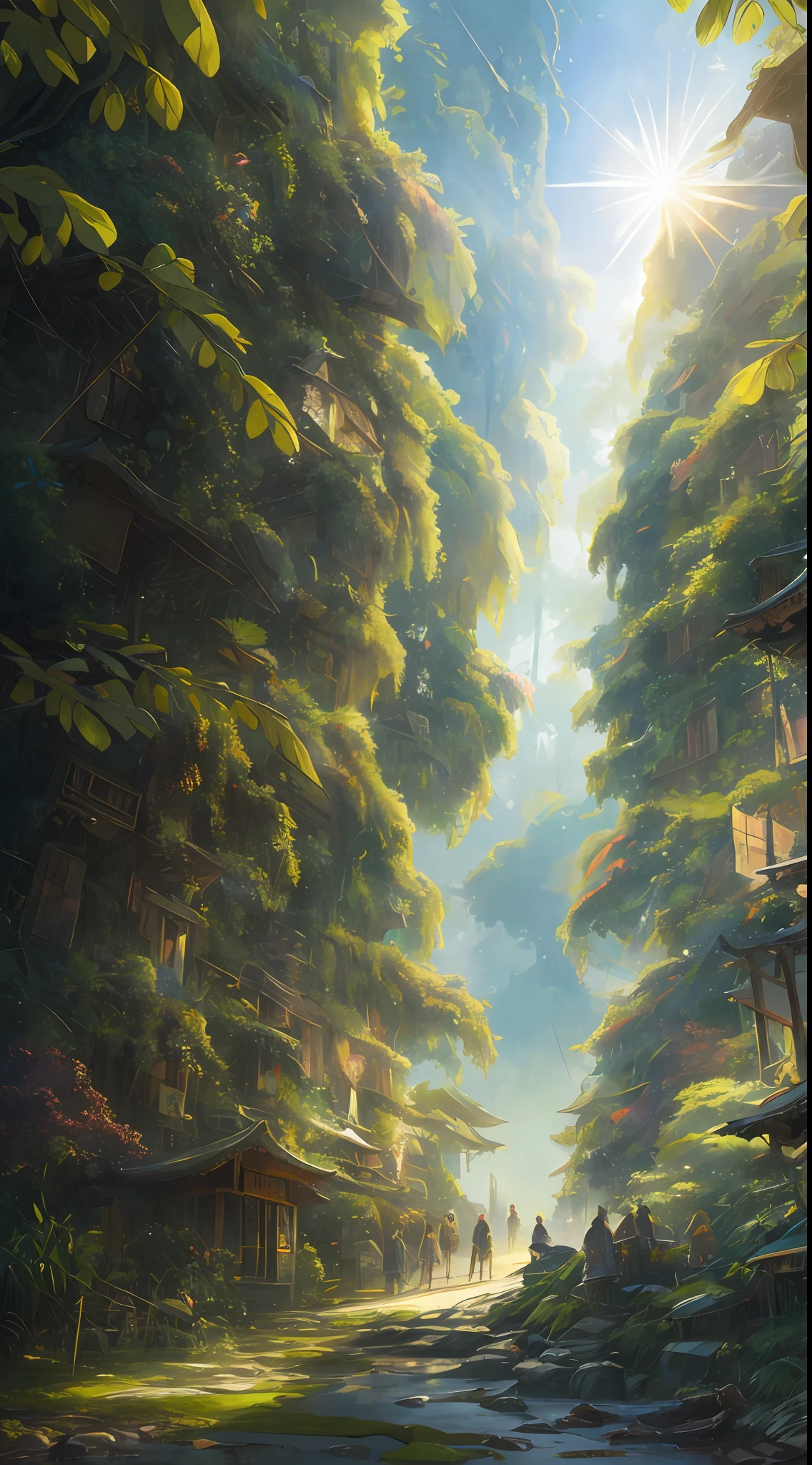 Digital illustration, Detailed and intricate, The dense jungle is full of exotic plants and animals, Sunlight shines through the canopy,Produces a mottled effect. In the style of Yoshitaka Amano and Hayao Miyazaki, Masterpiece, Proportional, Detailed, trending on artstationh, Beautiful lighting, Realistic, Intricate, Award-Awarded, 4K, Highest quality Award-winning, 4K digital painting in the style of Yoshitaka Amano. Detailed and intricate depiction of a zombie apocalypse, cleverly capturing the chaos and drama of the scene. Beautiful lighting and cinematic composition make this piece a true masterpiece, trending on artstationh --auto
