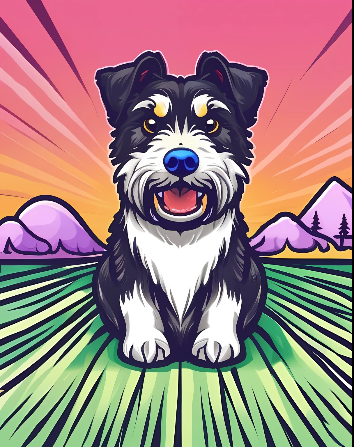 Vector-art of a (Zwergschnauzer: 1.3), loyal, happy, intelligent, lively, devoted, expressive, energetic, playful, quick, strongwilled, good-natured, running on a beach, white background.