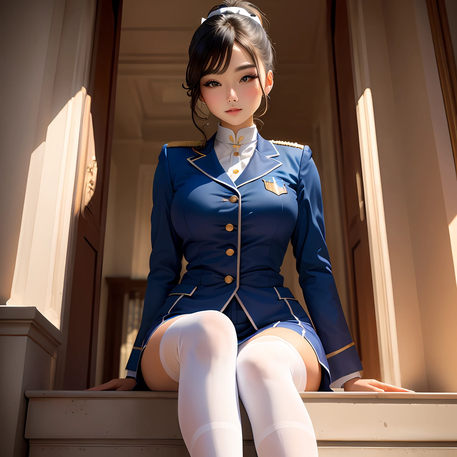 White stockings uniform high ponytail beauty