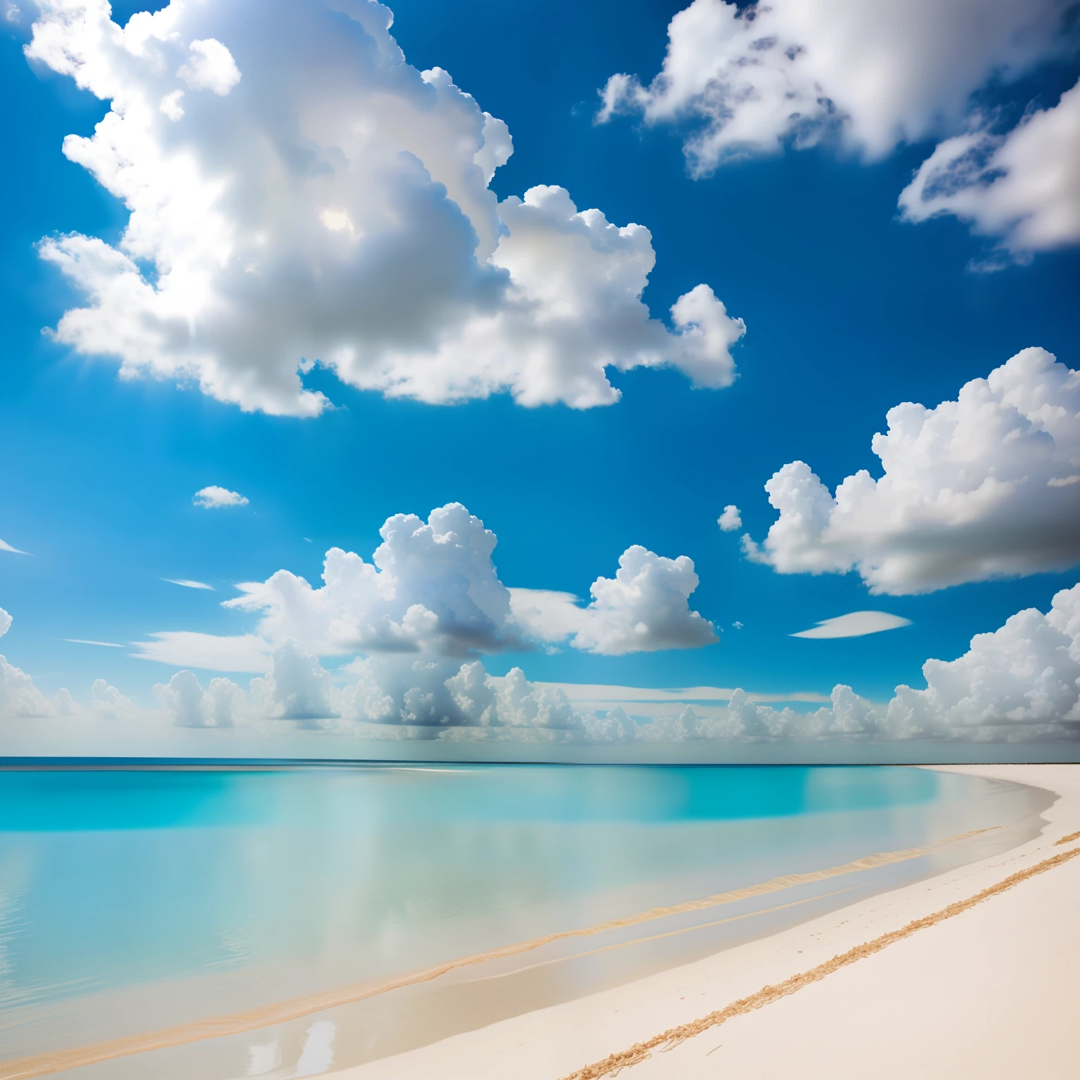 Sunny beach, Blue sky and white clouds，Sunlight on shells