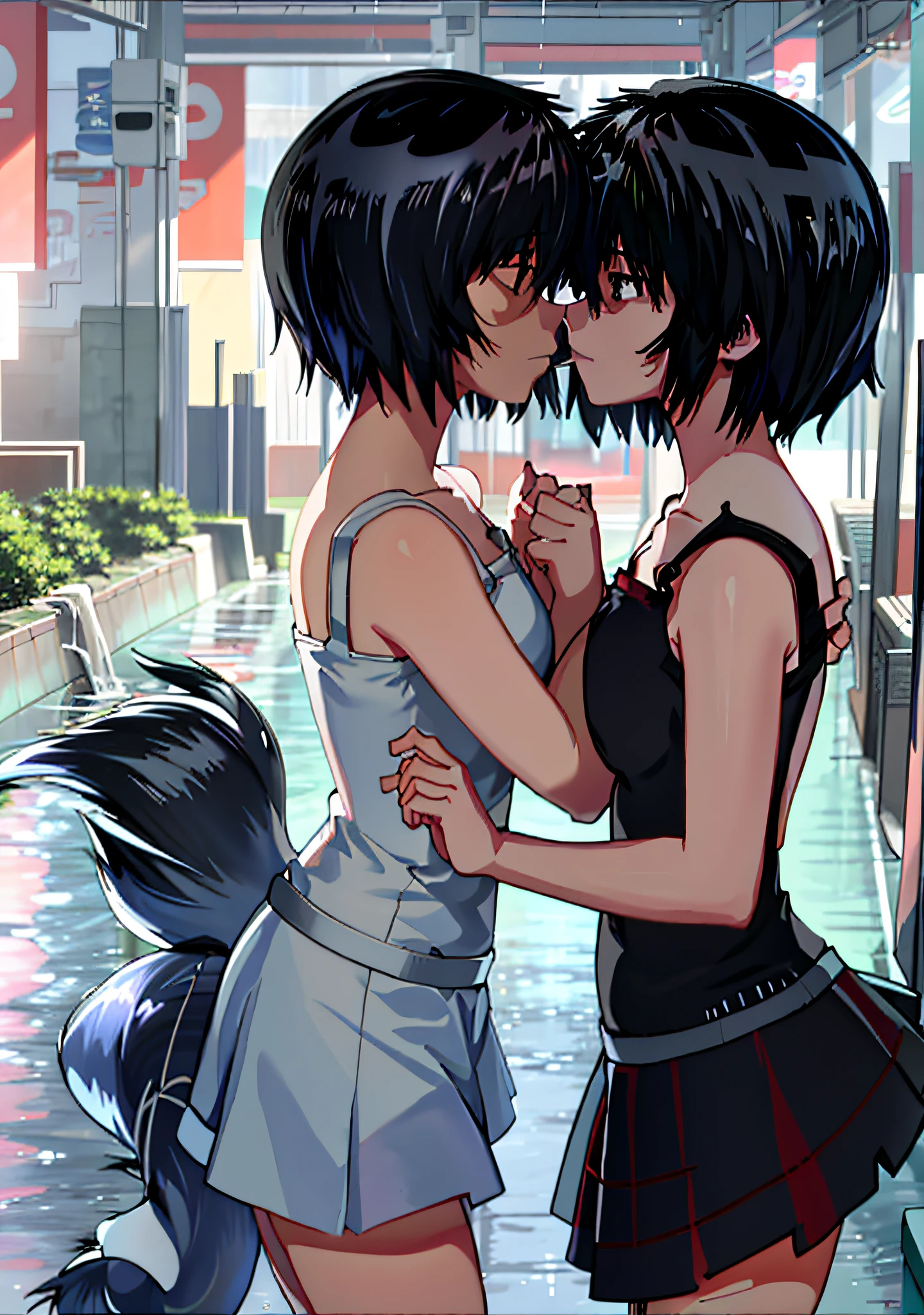 Anime couple kissing in the rain, after rain and no girls, Guweiz e Makoto Shinkai, rained, By Yuumei, rained!!, rained!, kissing together cutely, 4K anime wallpaper, Anime art wallpaper 4k, Anime art wallpaper 4 K, Anime art wallpaper 8 K, sakimichan and makoto shinkai
