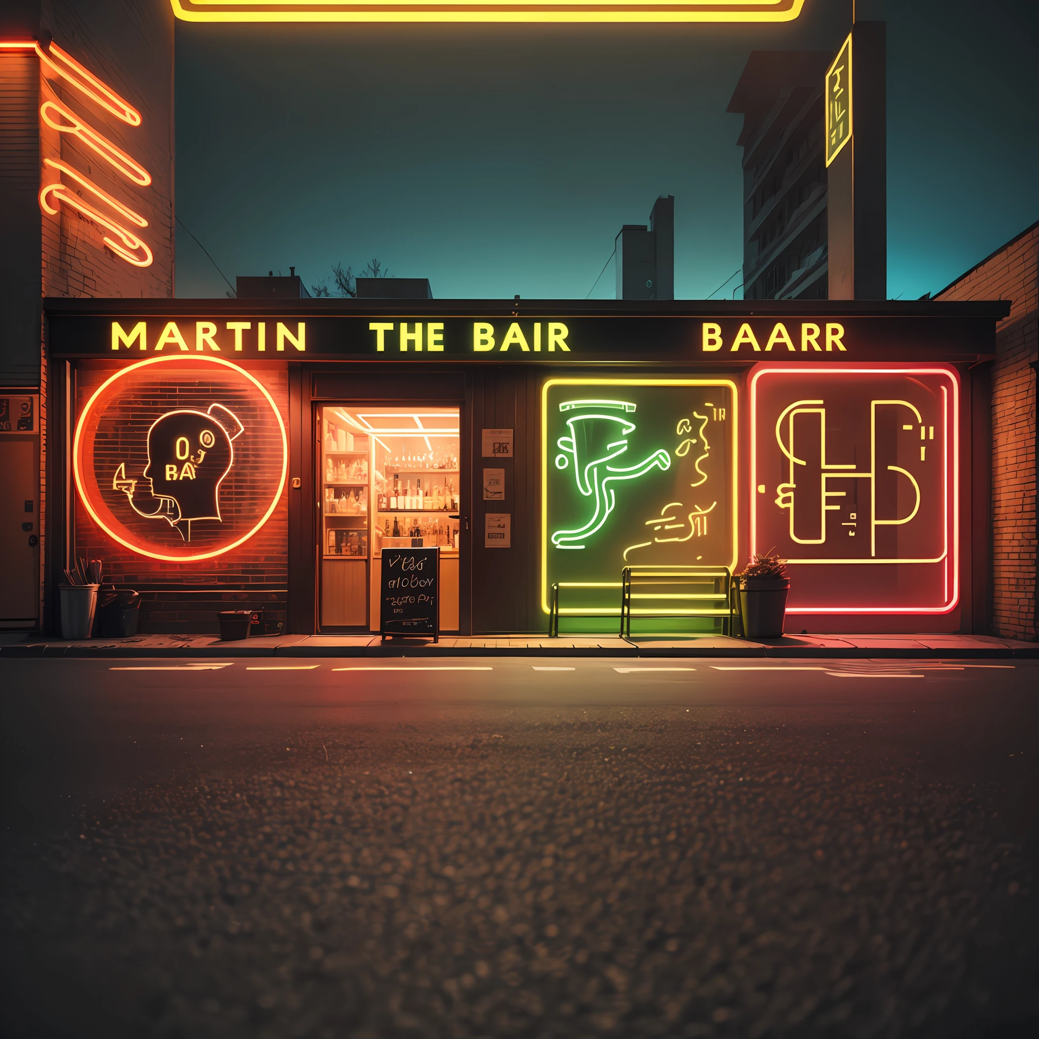 bar minimal neon street advertising, realistic, 32 k, --auto --s2