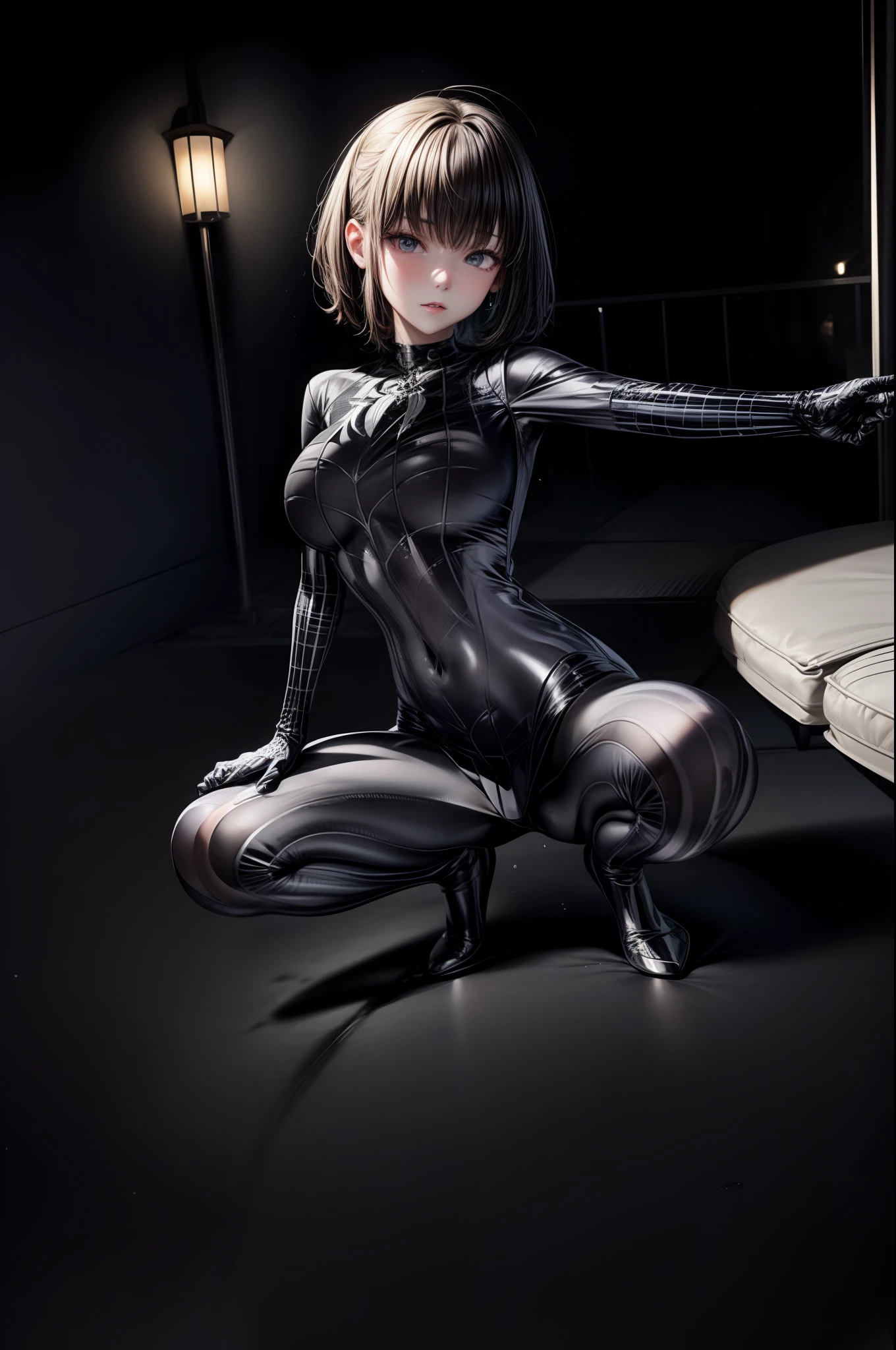 ((Erect full-body shooting:1.3, squatt, (urinating), (Urinary incontinence:1.47), ((Urine on the floor)), (putting makeup on), Beautiful big breasts, (areola of breast), (cleavage:0.3), (oppai:1.3) Breast size, (Bokeh), inside in room, Detailed luxury living room, model poses, (Little big breasts柄_Head), Gentle and attractive Chinese beautiful girl, Korea(K-pop idols), 独奏, Delicate and sexy(鎖骨:1.3), Black jumpsuit, Smooth skin, choker necklace, whaite hair,whaite hair, long leges, short detailed hair, Oval shaped face,二重まぶた,clever,nice hand,Good feet,naturey(:1.25),Glow on the face,,black reotard,(squatting on the ground)((spread their legs)),((spread their legs))),(from below angle),(Glow skin:1.4),((low angles)),perfect bodies,Toned body type, Extreme hip-to-waist ratio,Sexy, (64k,hyper HD,RAW photos,best qualtiy,tmasterpiece:1.2),(realisticlying,realisticlying:1.37),超高分辨率, photon maping,Radio City,((Hasselblad photograp)),physically-based renderingt,Professional soft lighting,high-heels,