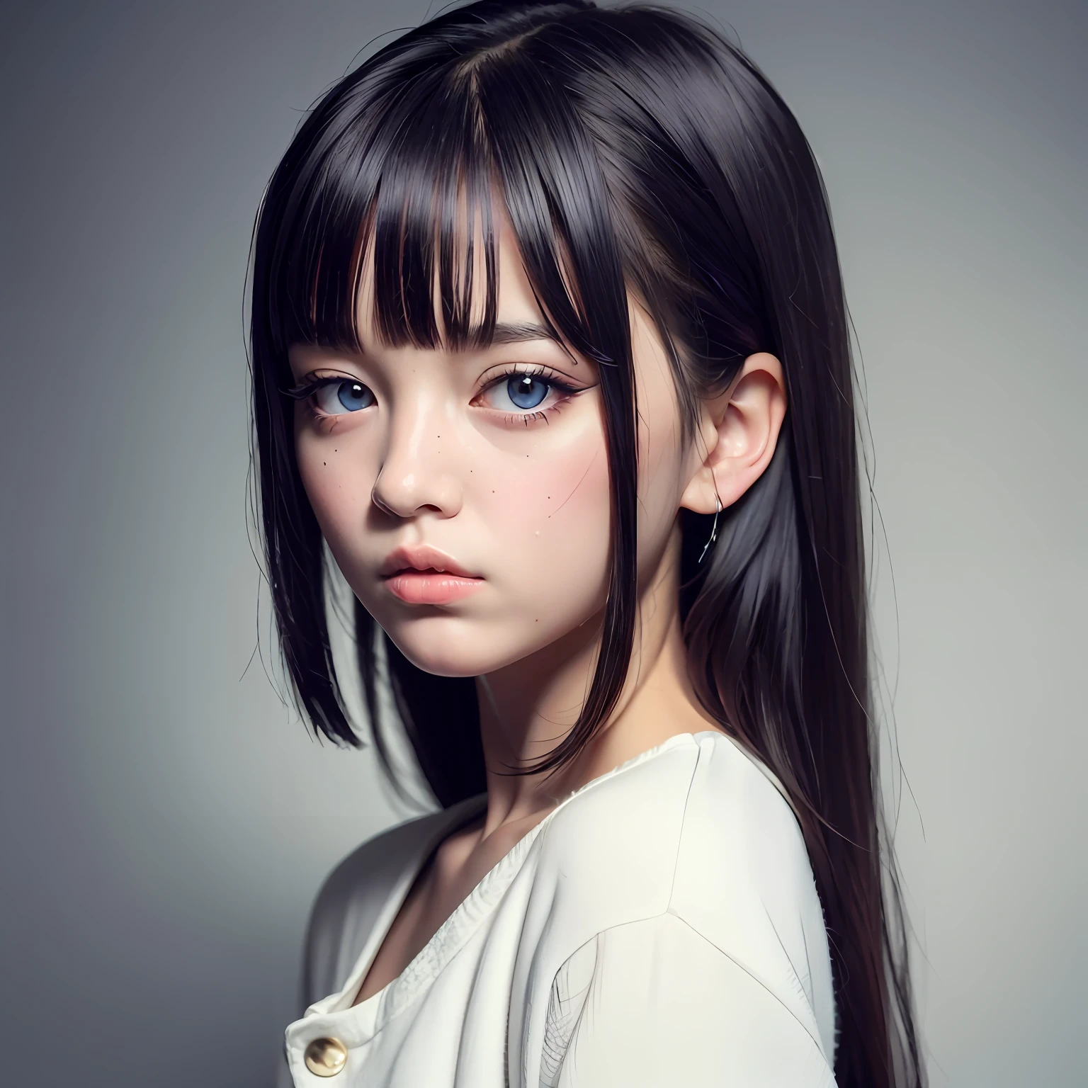 Black long straight
Purple pupils