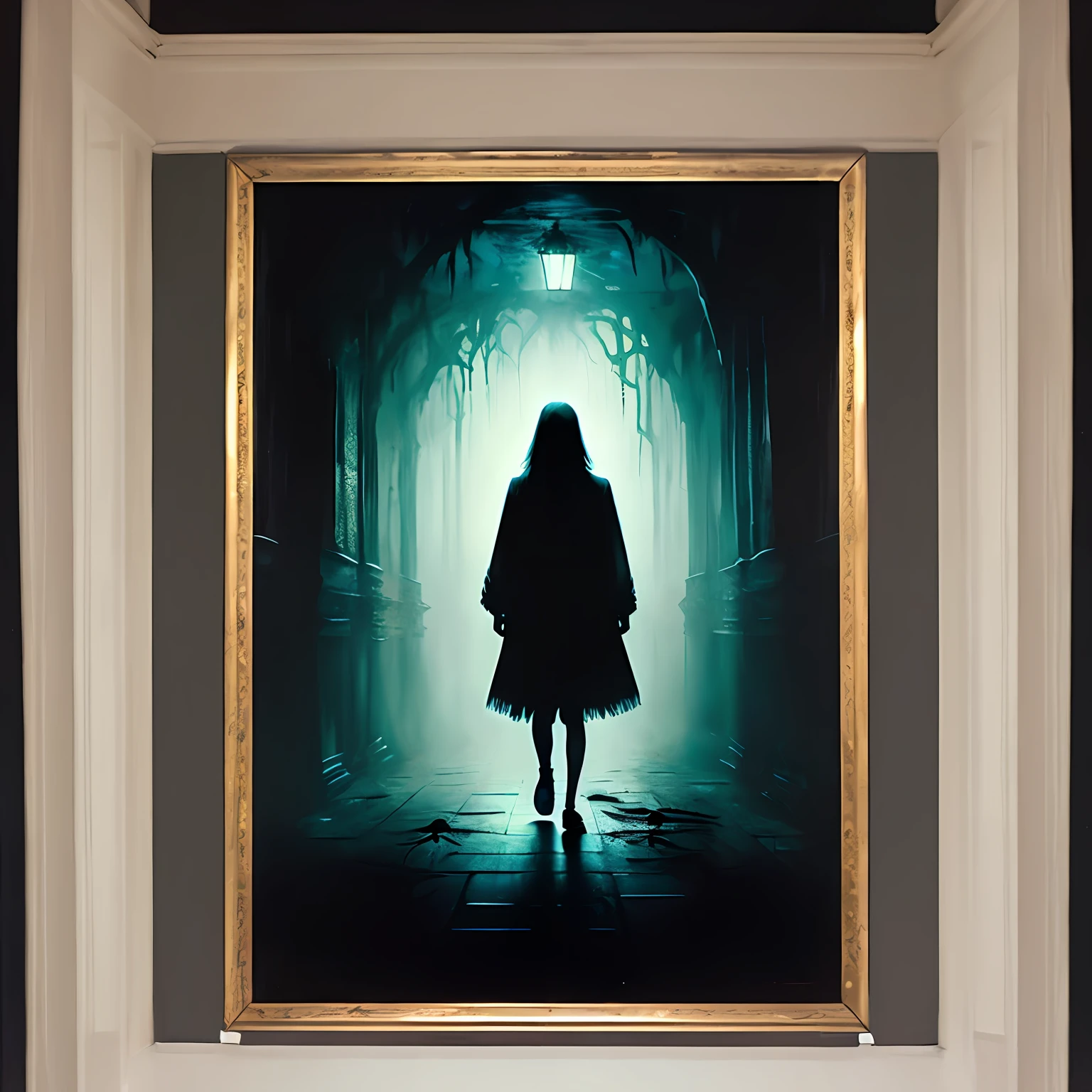 a demonic monster at the center of the canvas invoking fear, fantasy setting, horror atmosphere, morbid colors, dark lighting, atmospheric, demon with wings, crows around, cinematic, moody, depth, hyperrealism, rule of thirds, golden ratio, oil on canvas, 8k