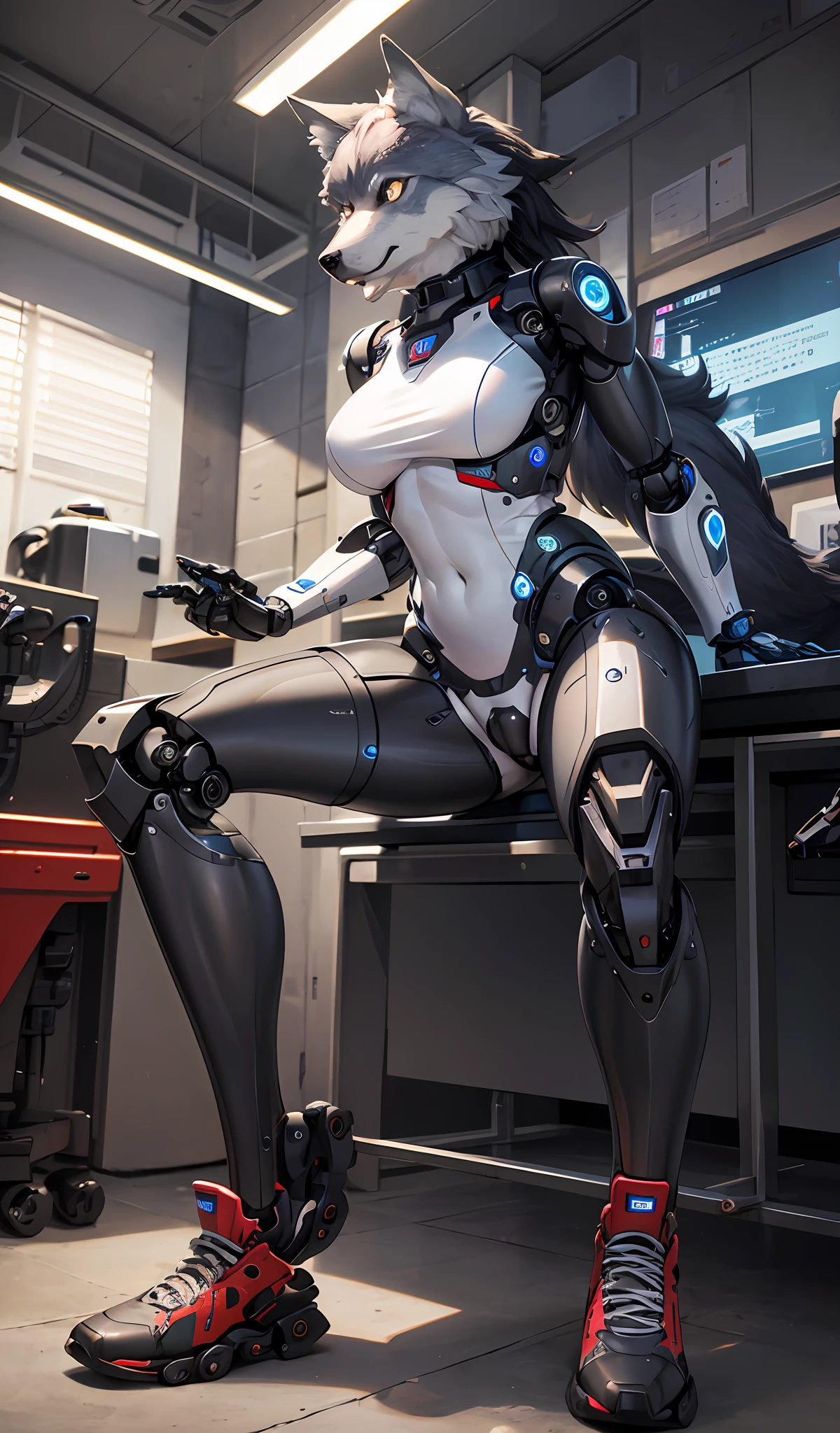 (((Wolf face))),((komono)),(((Furry))),Mechanical Wolf Girl，Made of metal，（cyborg people：1.1），（[coda|Line of detail]：1.3），（complexdetails），hdr，（complexdetails，Hyper-detailing：1.2），cinema shot，tmasterpiece，best qualtiy，A high resolution，Vaginal foreign body penetration，at centre，(Vaginal foreign body：1.5)，Vaginal insertion of a foreign body，Whole body metal，Robot feet，((Mechanical sneakers))， Robot private parts，Tight underwear，(robotjoints)，(Robot briefs)，Cool robotic feet，(Robotic footwear)，((Robotic footwear)) --auto