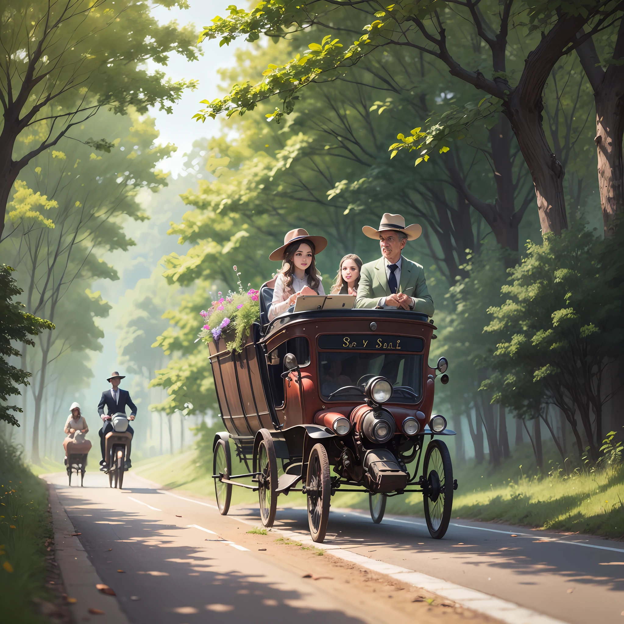 a buggy with a pretty young girl and her coachman on a country road --auto --s2