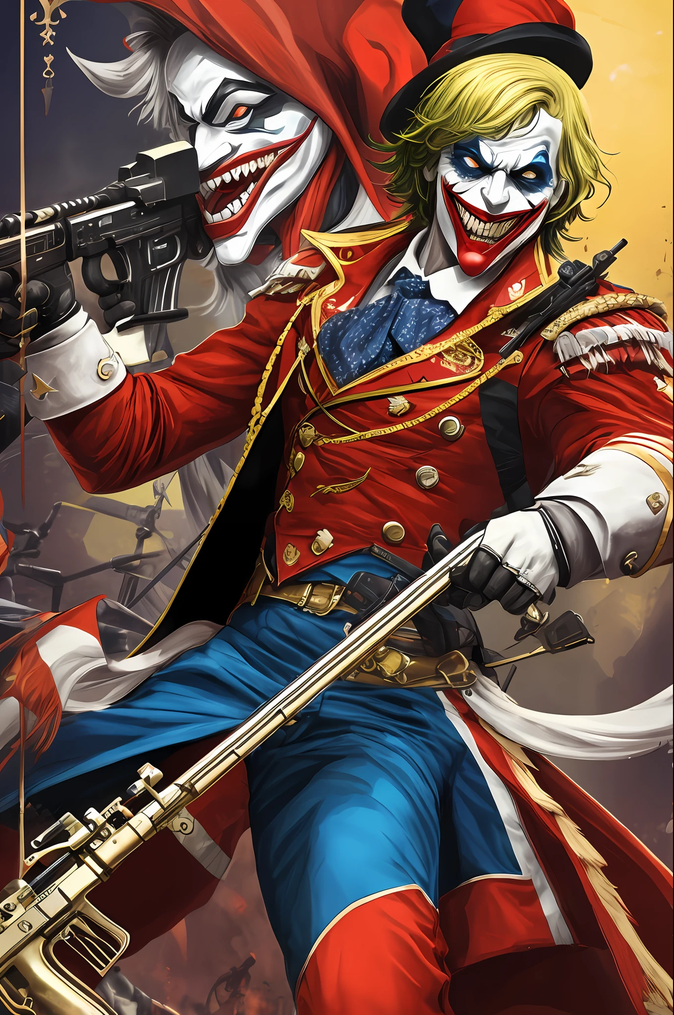 Circus punk AI (Colorful:0.9) Battle Joker, rifle
, Detailed, Intricate --auto