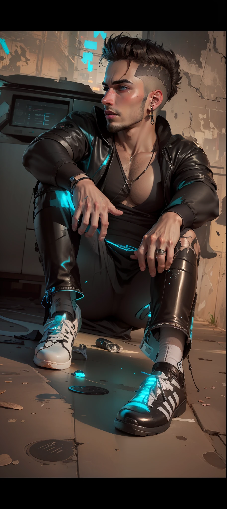 Change background cyberpunk handsome boy, 8k ultra realistic face with cat