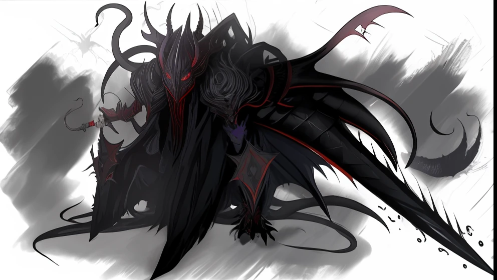 Close-up of a demonic creature with a knife in his hand, chtulhu, My Sleep Paralysis Demon, dark soul concept, Demonic creature, The cosmic essence of horror with wings, lovecraftian creature, Mindflayer, The Demon of Sleep Paralysis, Sinister creature, Hiding in the details, lovecraftian monster, dark high-contrast concept art, demon soul concept art, The Monster of Sleep Paralysis