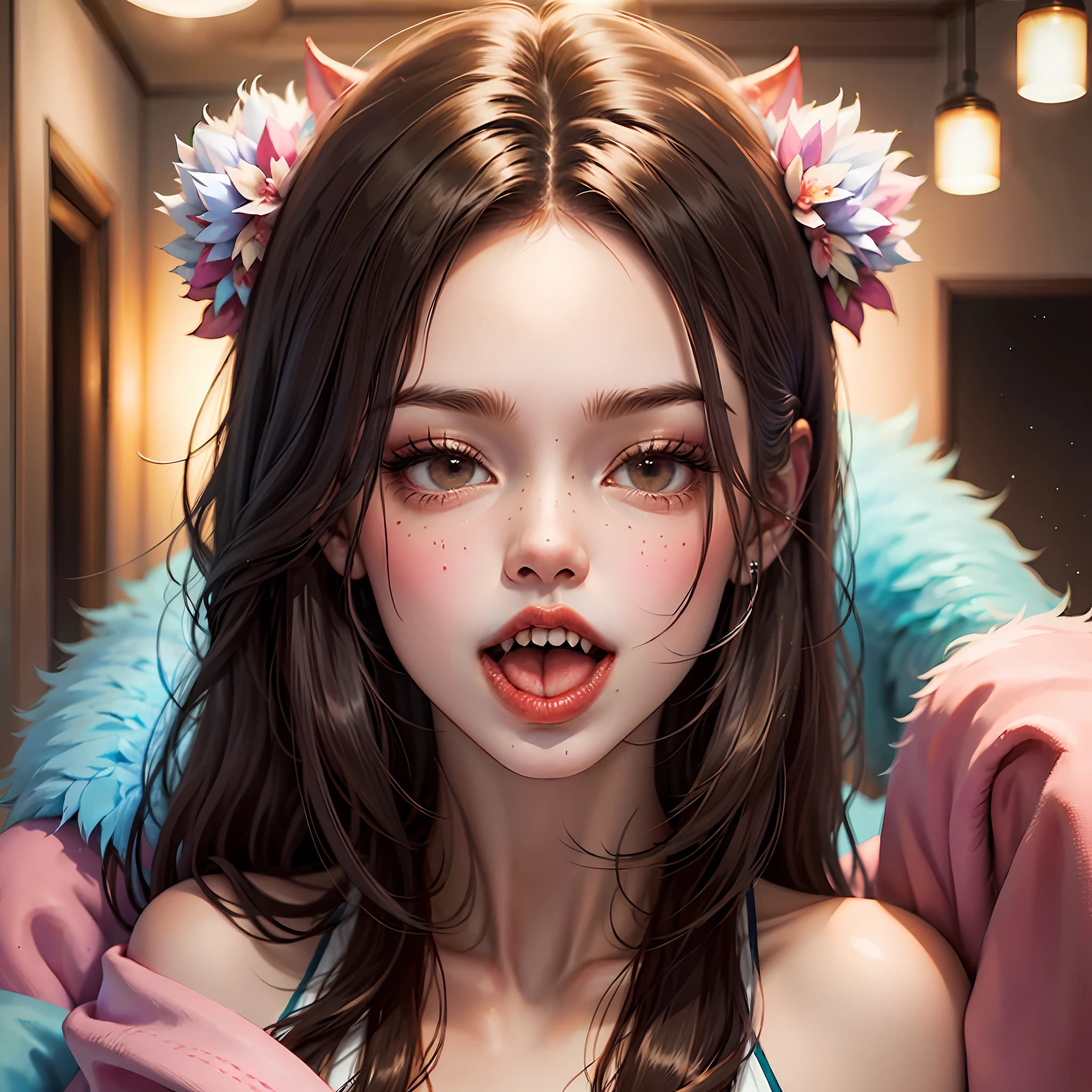The best beautiful girls stick out their tongues and drool