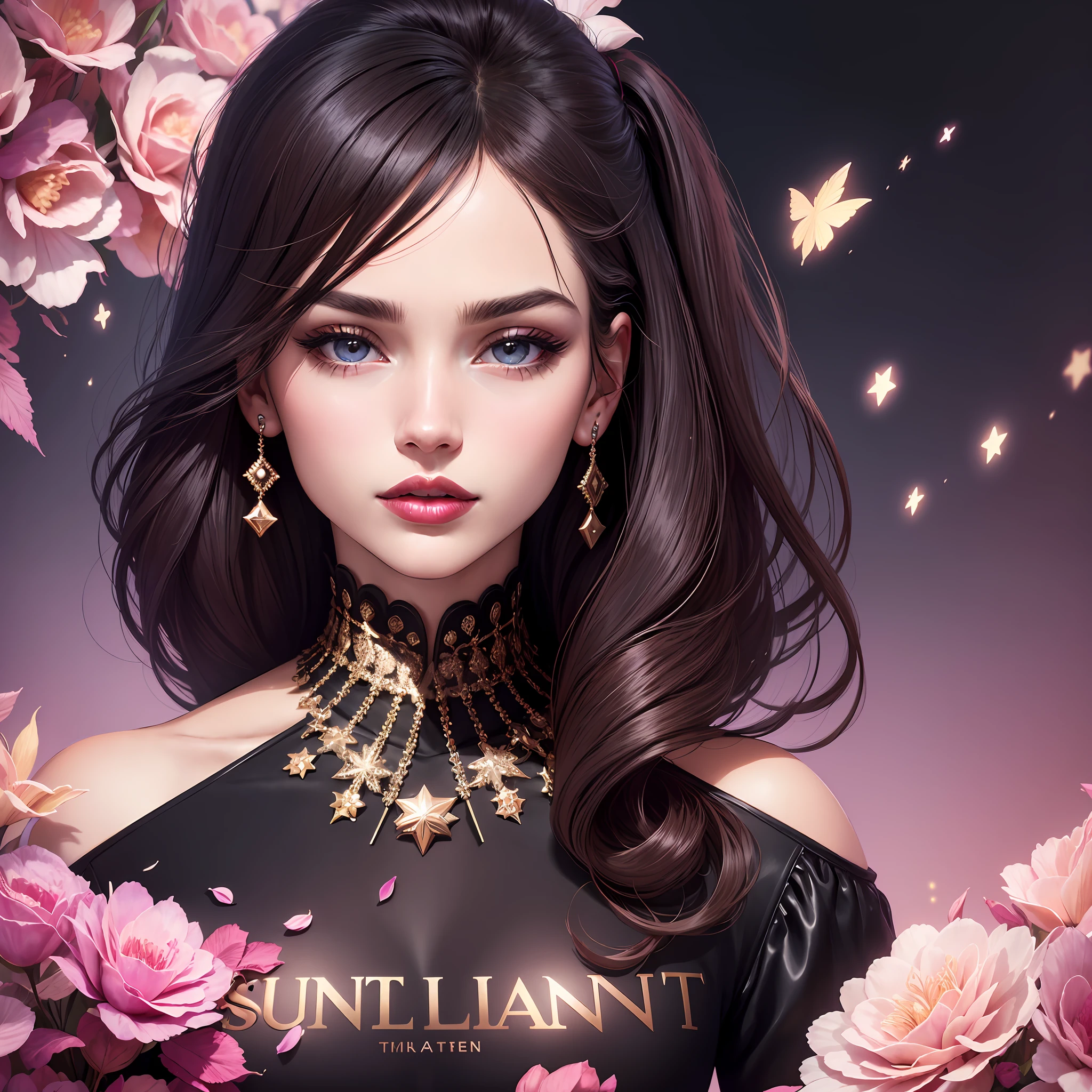（best qualtiy，8k，32k，tmasterpiece，UHD：1.2）Poster Vertical 16:9 Graphic combination Premium design sense A Saint Laurent lipstick Open lid Complex background Foreground echoes the subject Colorful embellishments Colorful particles --auto