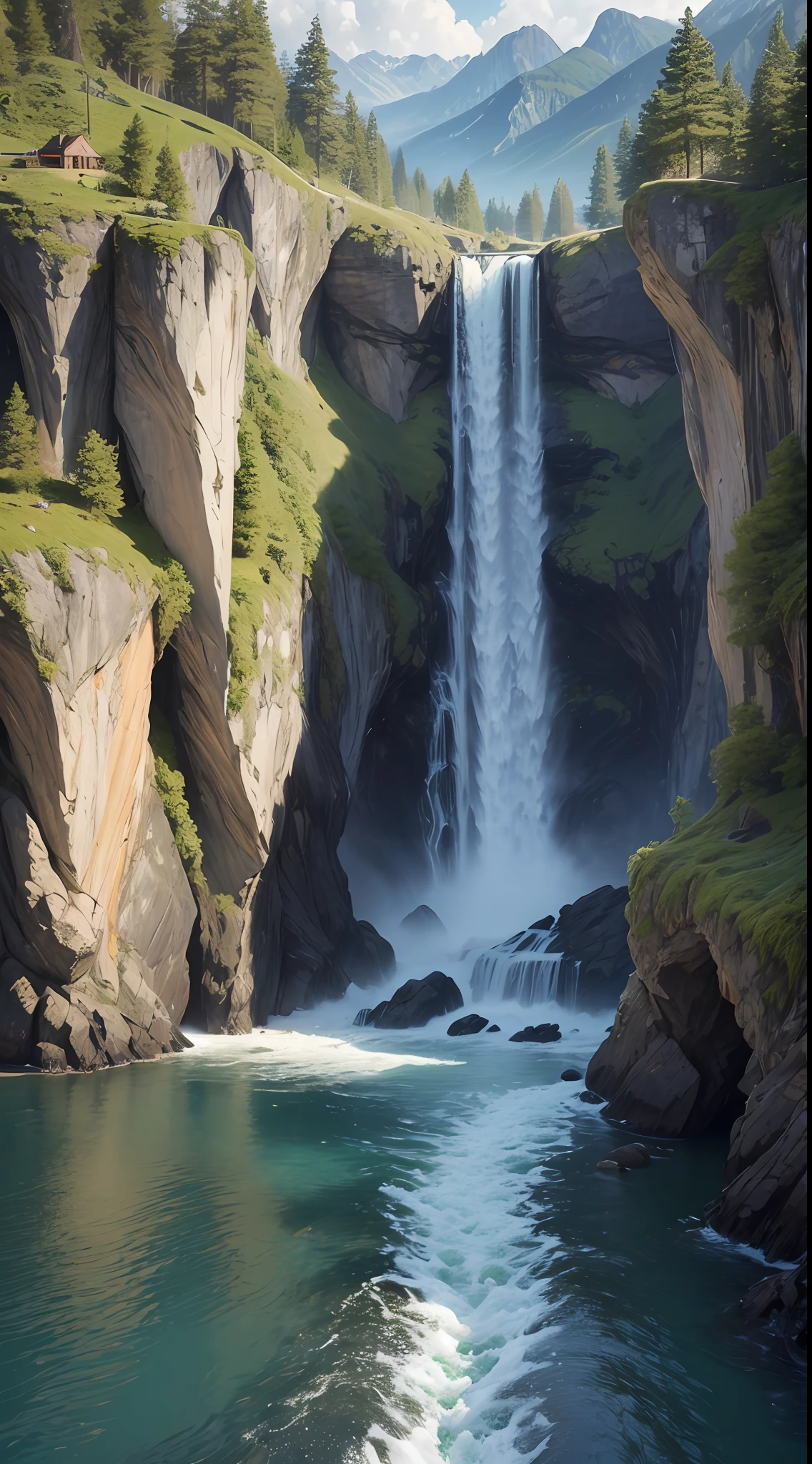 landscape, water, (extremely detailed CG unity 8k wallpaper), most beautiful artwork in the world, professional majestic oil painting, intricate, High Detail, Sharp focus, dramatic, photorealistic painting art --auto