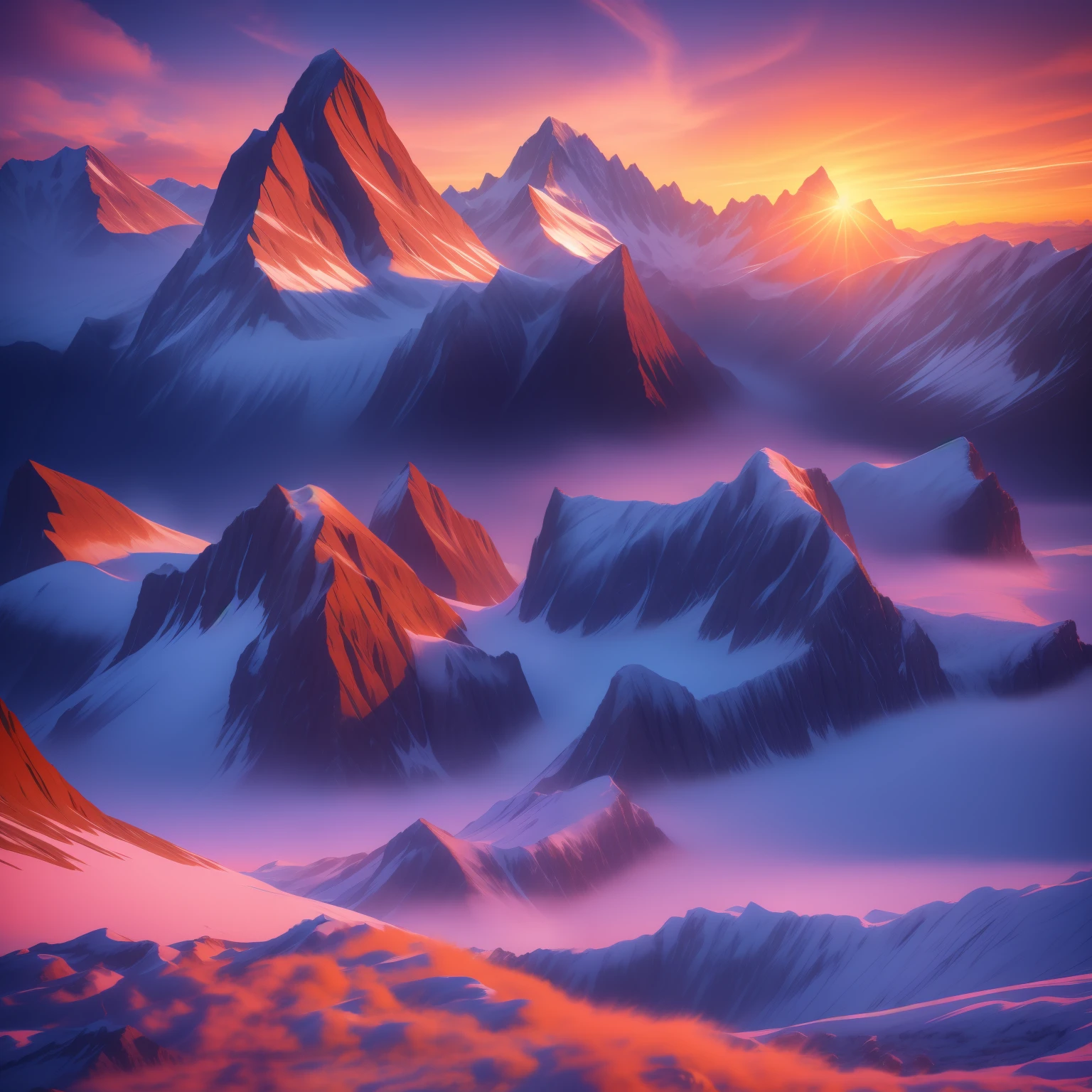 extreme light,tundra,Meadow,morning glow,sunraise,mountain peaks