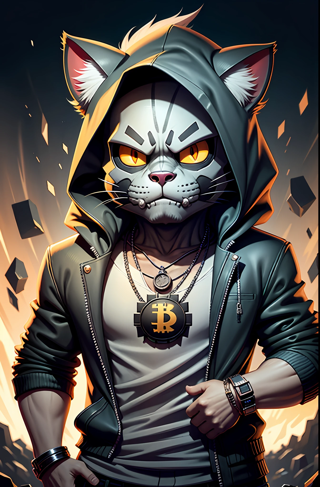 c4tt4stic,skull, mask, cat, bitcoin necklace, bitcoin