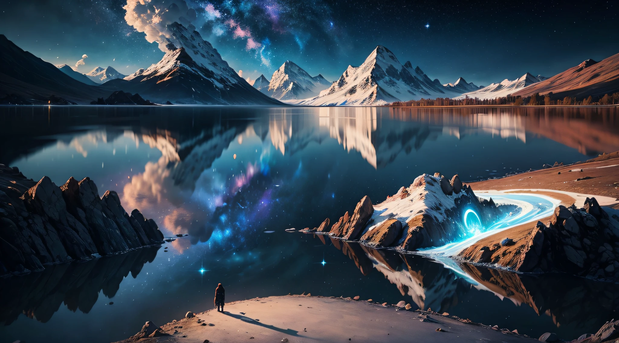 galaxy, voyage, space, fantasy, montain, lake, man --auto
