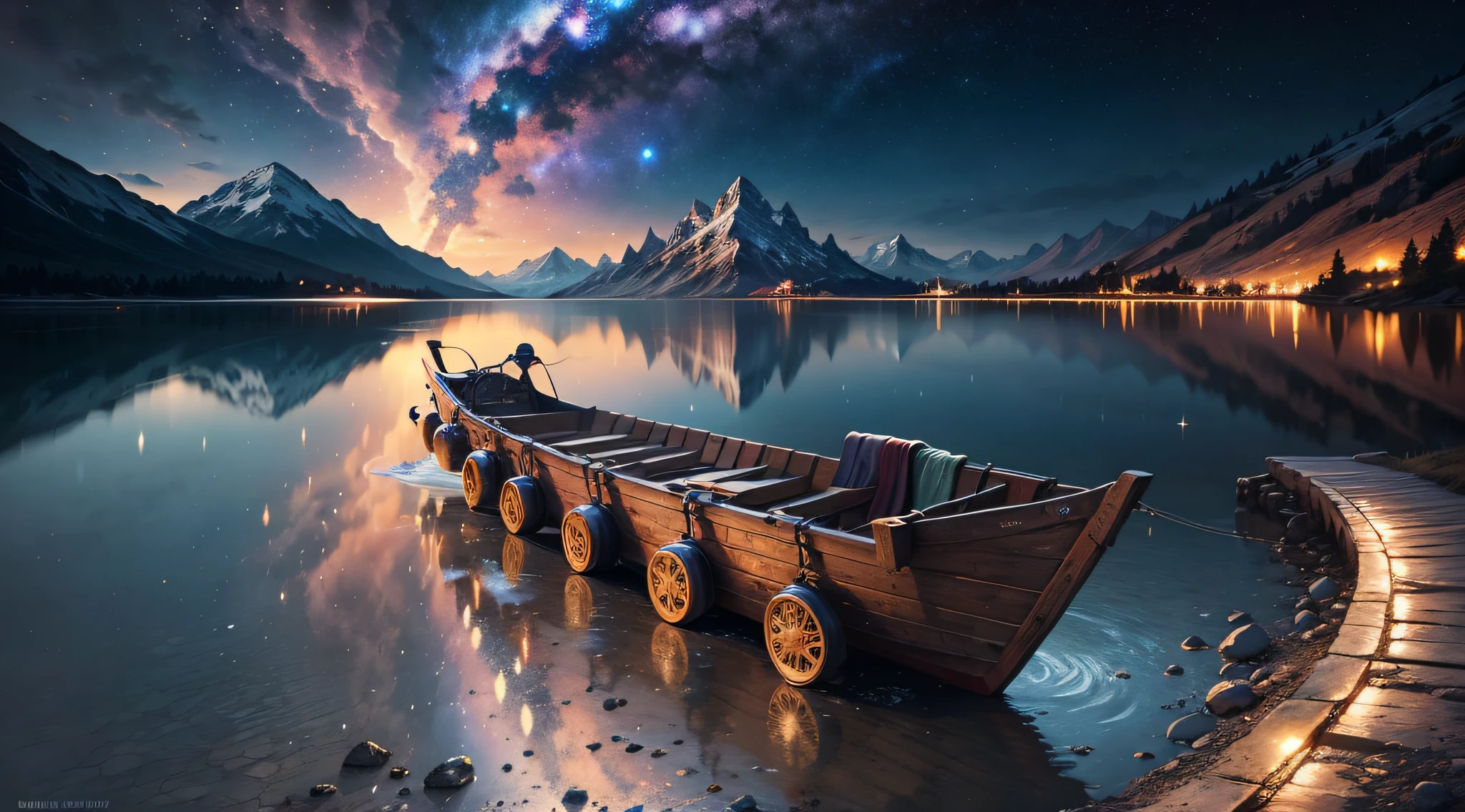 galaxy, voyage, space, fantasy, montain, lake, man --auto