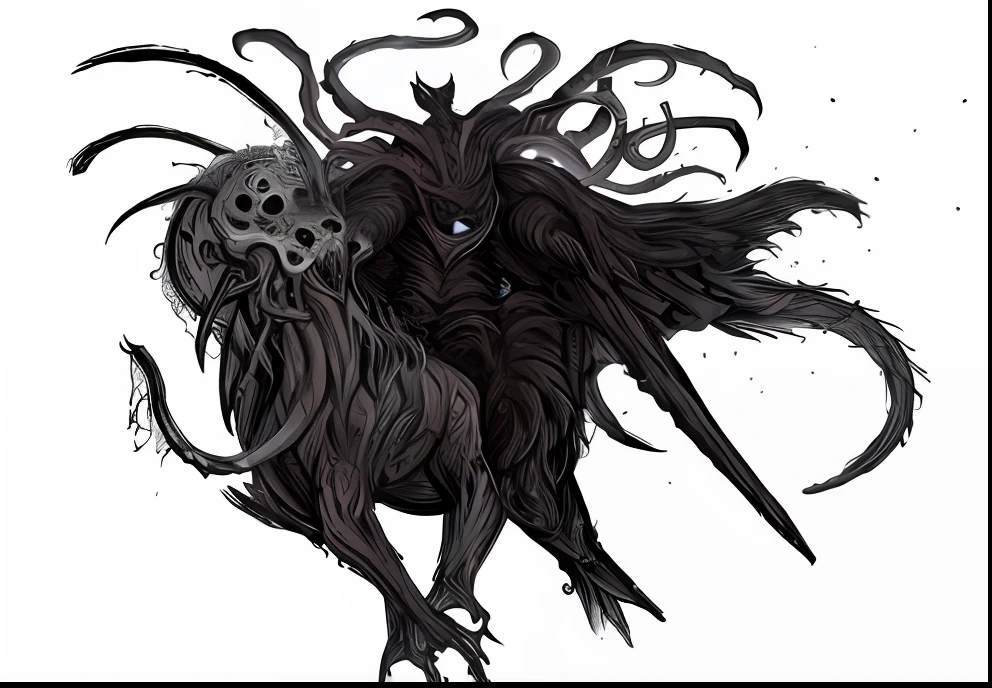 Close-up of a black and white drawing of a demon, chtulhu, Azathoth, lovecraftian creature, penumbral shadowcreature, highly detailed dark art, Demonic creature, lovecraftian monster, Eldritch God, A giant ethereal creature, Cosmic horrible creature, Eldritch's Abomination, Nightmare creature, Lovecraft's backstory