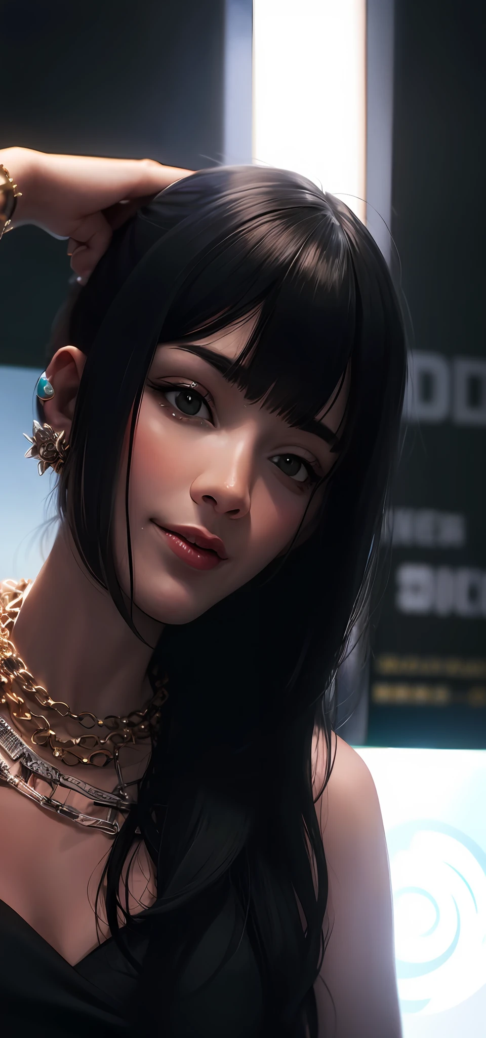 change background cyberpunk reatistic face nice chain nice hair change dress beautiful girl little girl