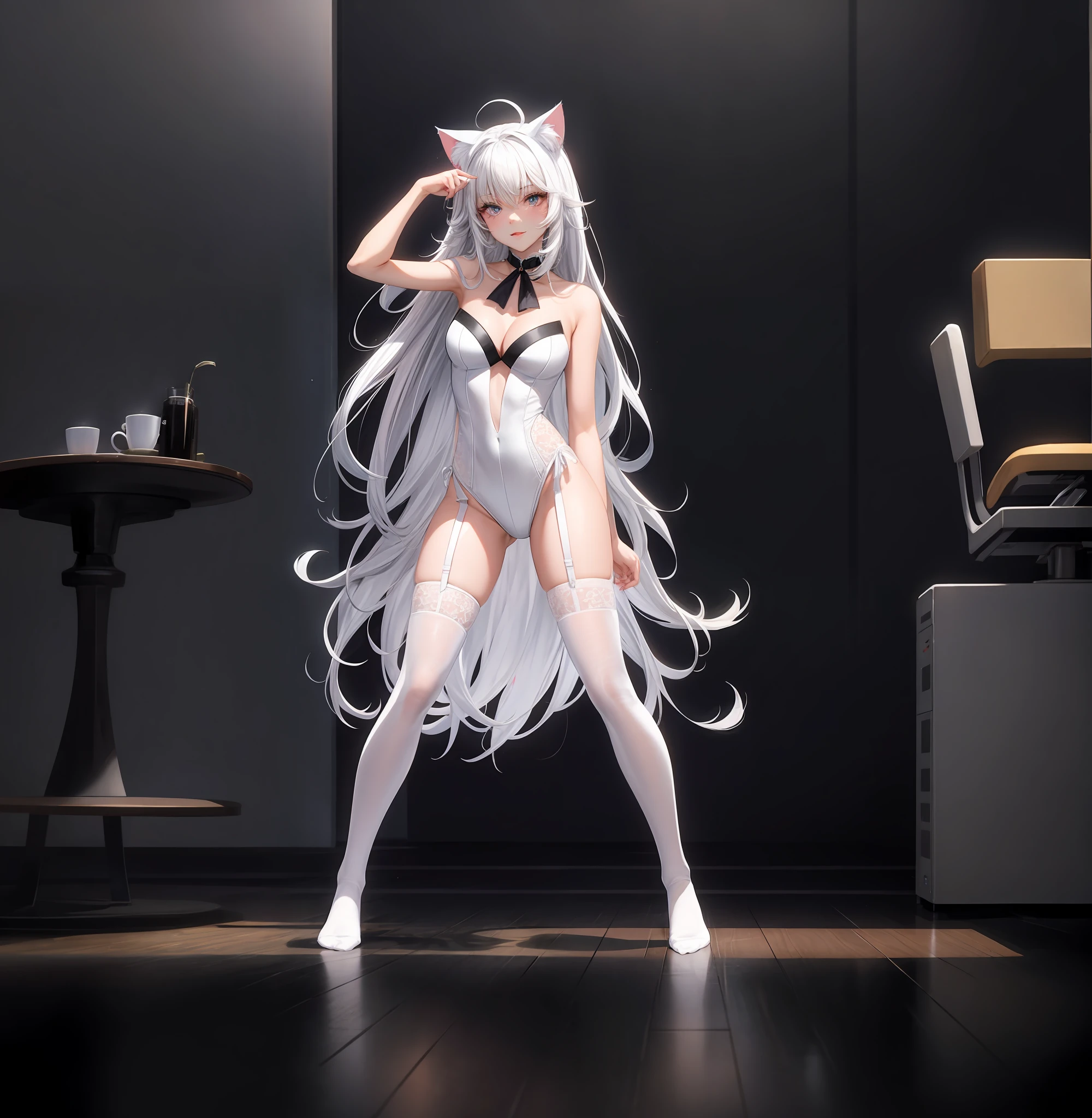 cat ear,white stockings,Sexy beauty,High- sharpness,without wearing shoes,Noble